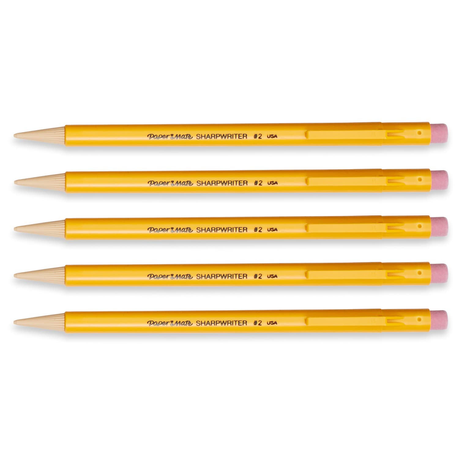 Paper Mate SharpWriter Mechanical Pencils, 0.7 mm, Yellow Barrel, Pack Of 5 Pencils - Image 3