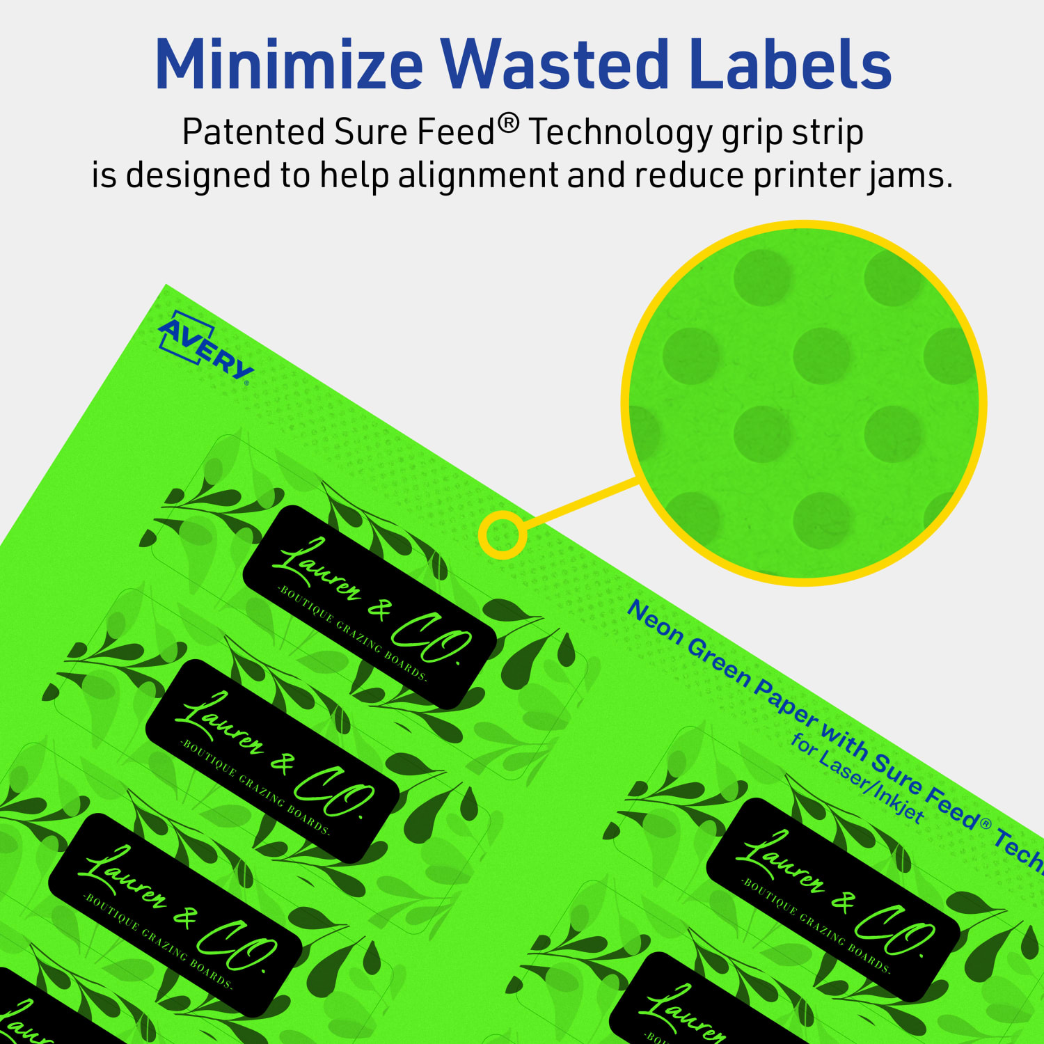 Avery Print-To-The-Edge Labels With Sure Feed Technology And Easy Peel, 94224-NGP10, Rectangle, 1in x 3in, Matte Neon Green, Pack of 160 - Image 5