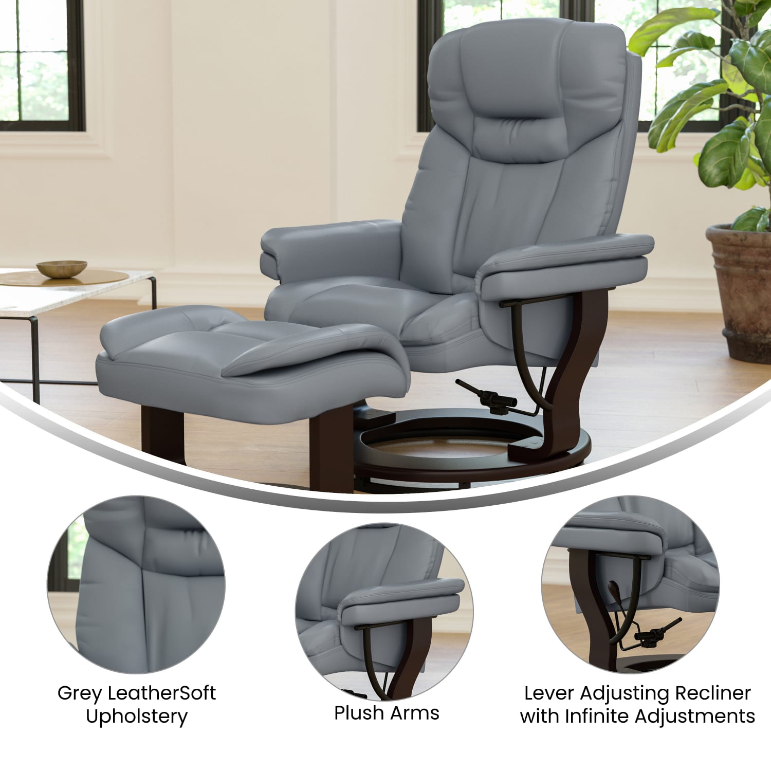 Flash Furniture Contemporary Recliner With Curved Ottoman Gray PopularChairscom