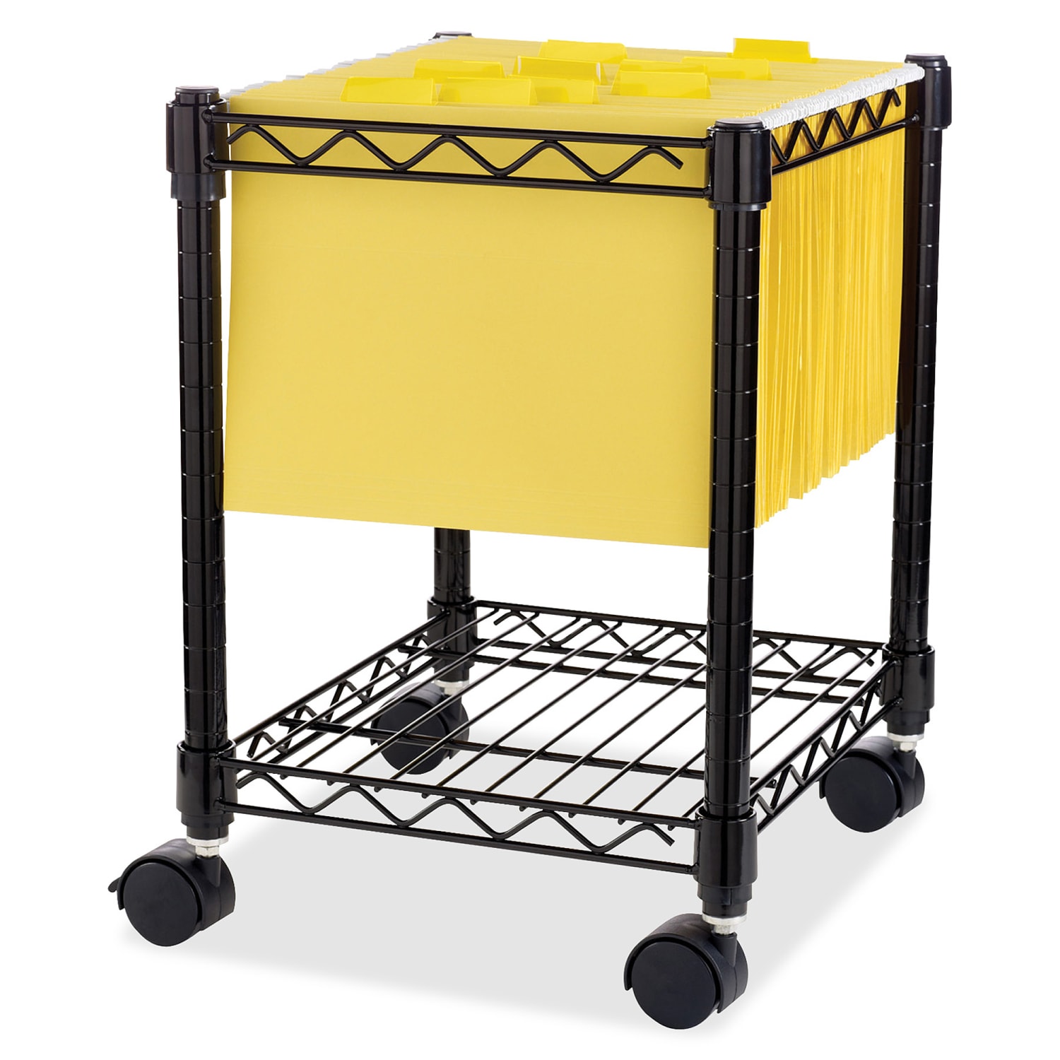 LYS NuSparc Compact Mobile Wire File Cart, 15 1/2inW x 14inD, Black