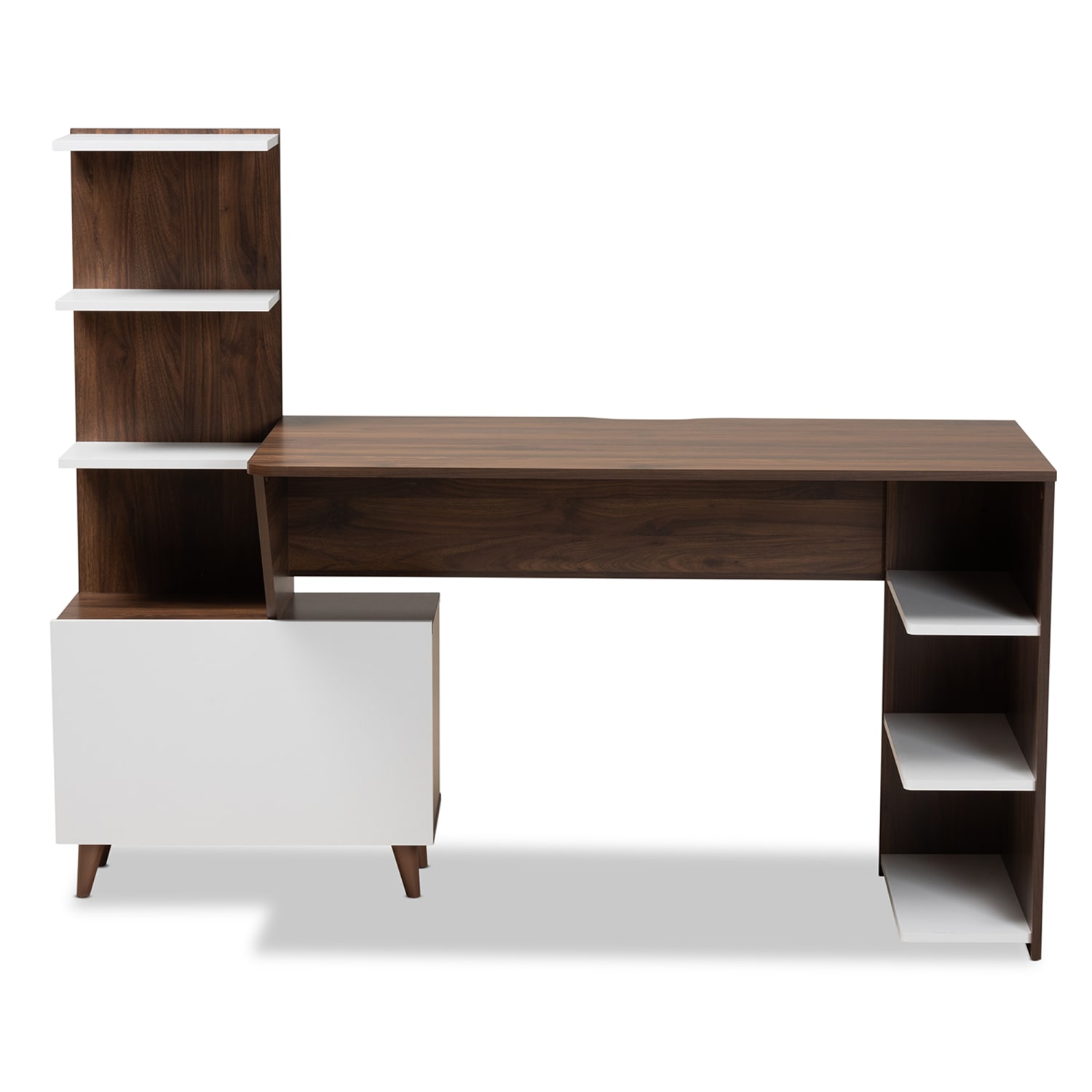 Baxton Studio Mid-Century Modern 61inW 2-Tone Computer Desk With Storage, White/Walnut Brown - Image 4
