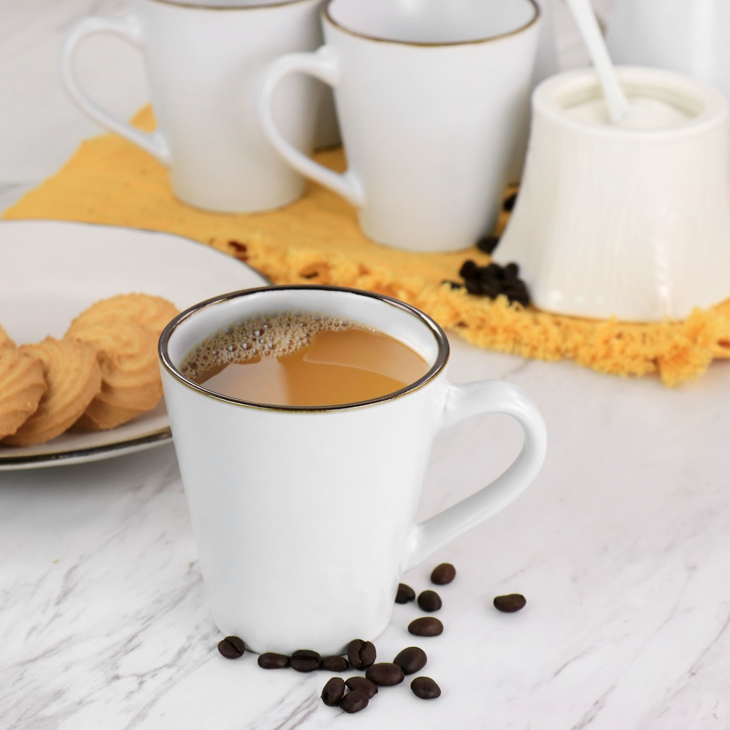Elama Arthur 6-Piece Stoneware Mug Set, Matte White/Gold - Image 3