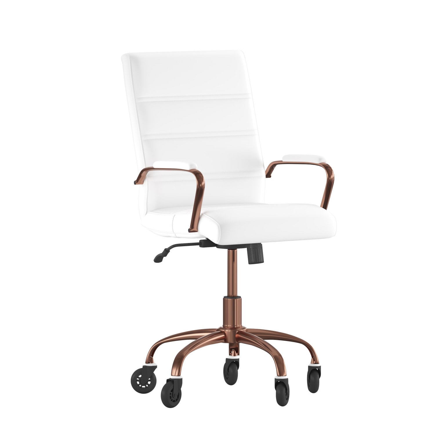 Flash Furniture Camilia Ergonomic Faux Leather MidBack Executive Swivel Office Chair With Arms WhiteRose Gold PopularChairscom Flash Furniture Camilia Ergonomic Faux Leather Mid Back Executive Swivel Office Chair With Arms WhiteRose Gold PopularChairscom