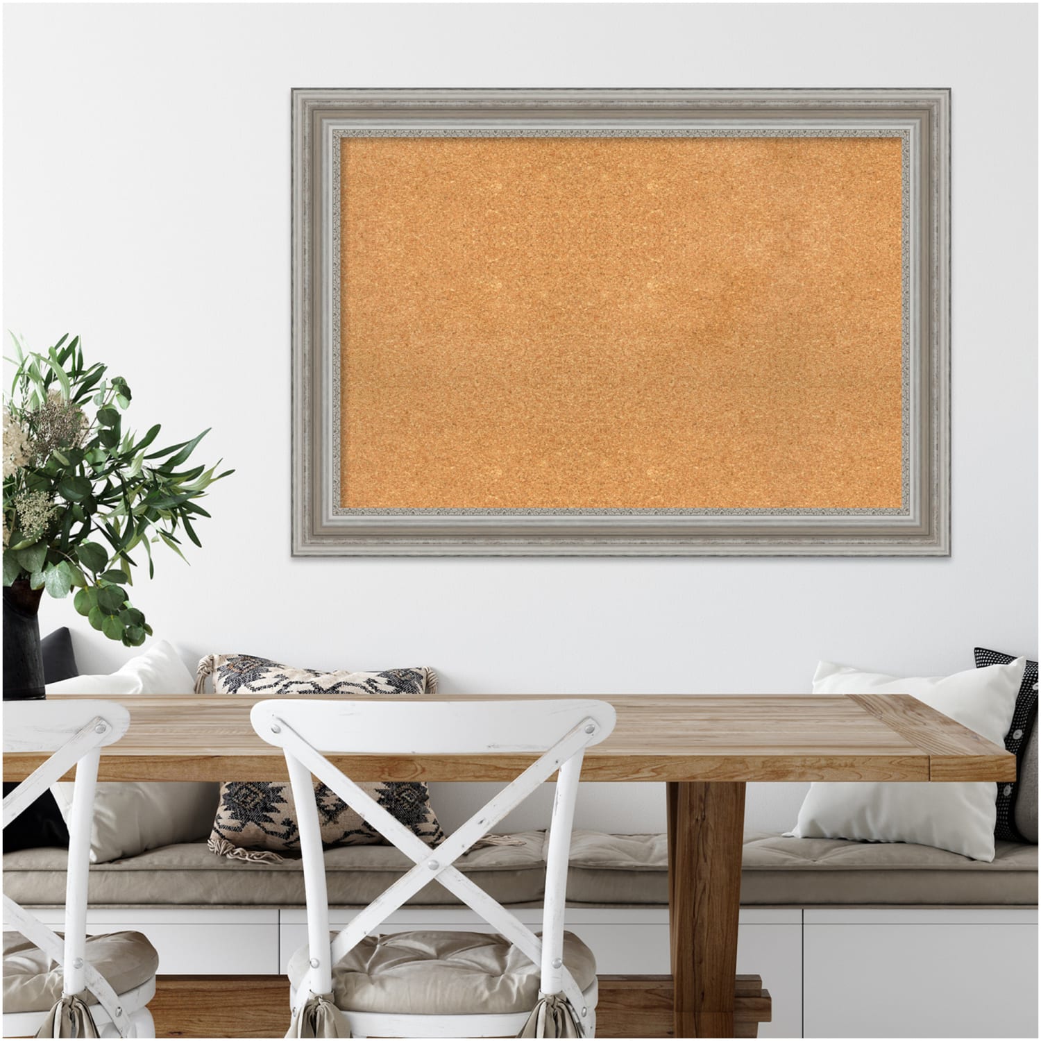 Amanti Art Non-Magnetic Cork Bulletin Board, 42in x 30in, Natural, Parlor Silver Plastic Frame - Image 6