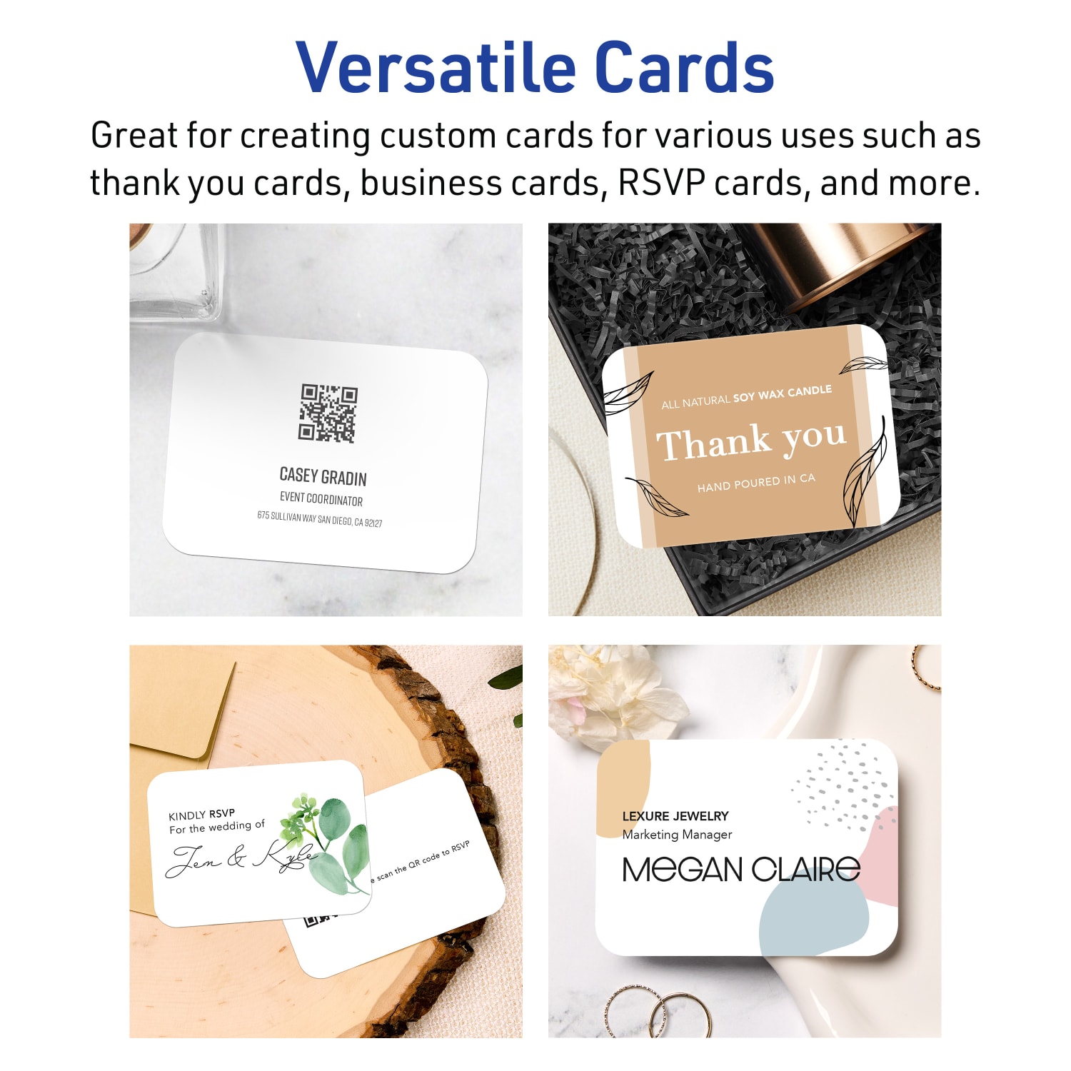 Avery Printable Rounded Corner Business Cards With Sure Feed Technology, Print-To-The-Edge, 2.5inx3.5in, Matte White, Pack Of 300 - Image 4