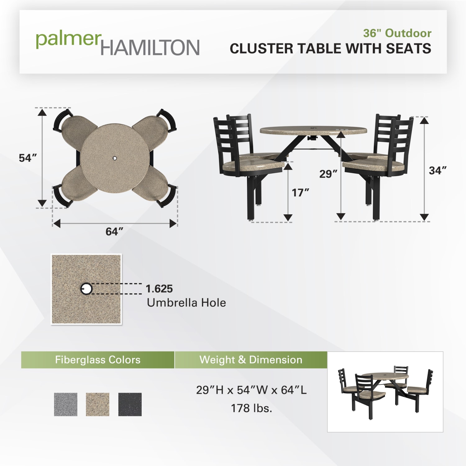 Palmer Hamilton Covey Outdoor Cluster Table With 4 Seats, 29in x 54in, Cappuccino - Image 4