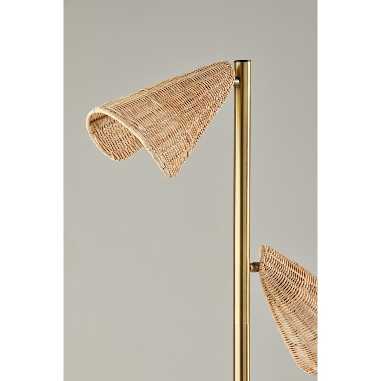 Adesso Cove 2-Light Tree Floor Lamp, 62-3/4inH, Natural Rattan/Antique Brass - Image 5
