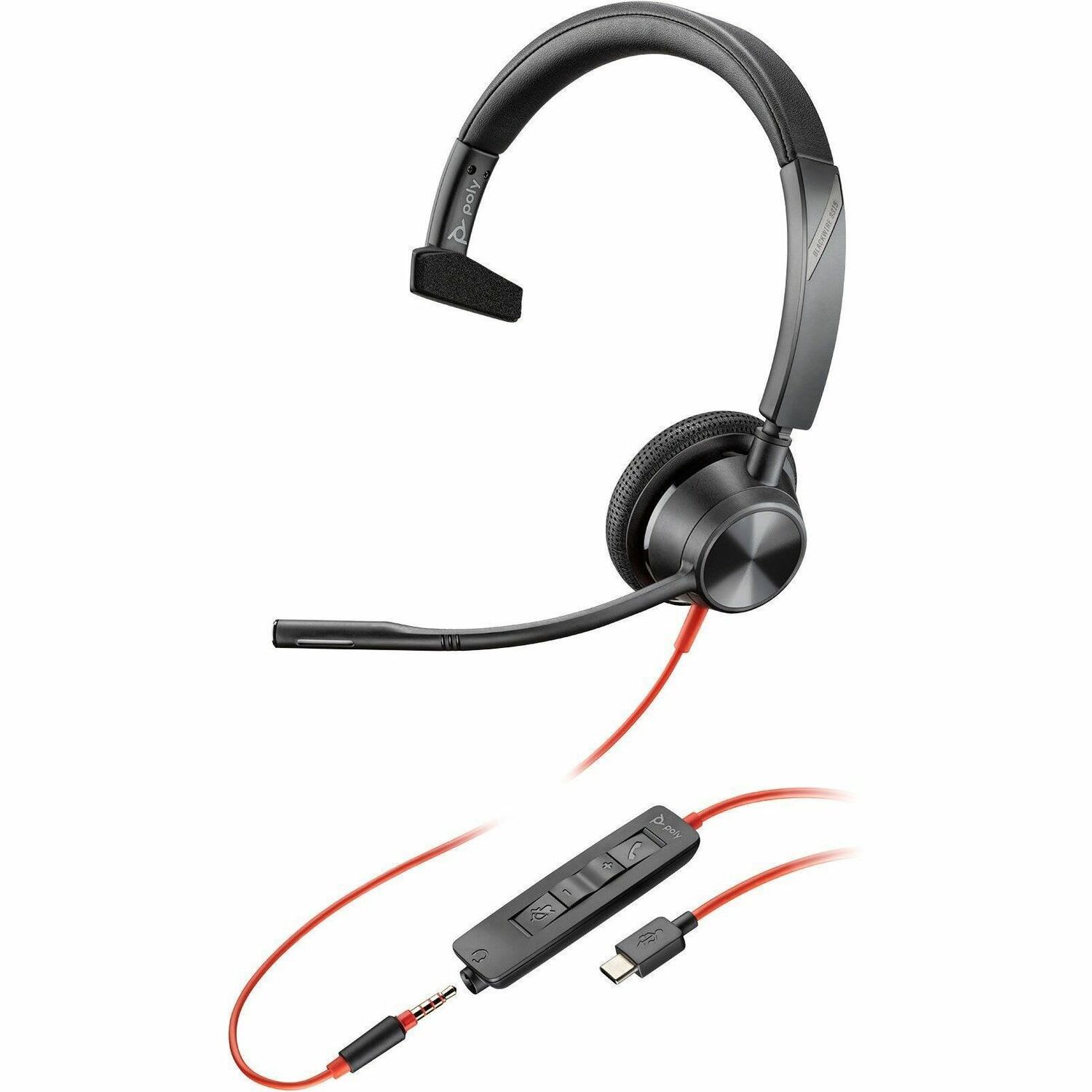 Poly Blackwire 3315 Monaural USB-C Headset +3.5mm Plug +USB-C/A Adapter - Mono - USB Type C, Mini-phone (3.5mm) - 8X217AA