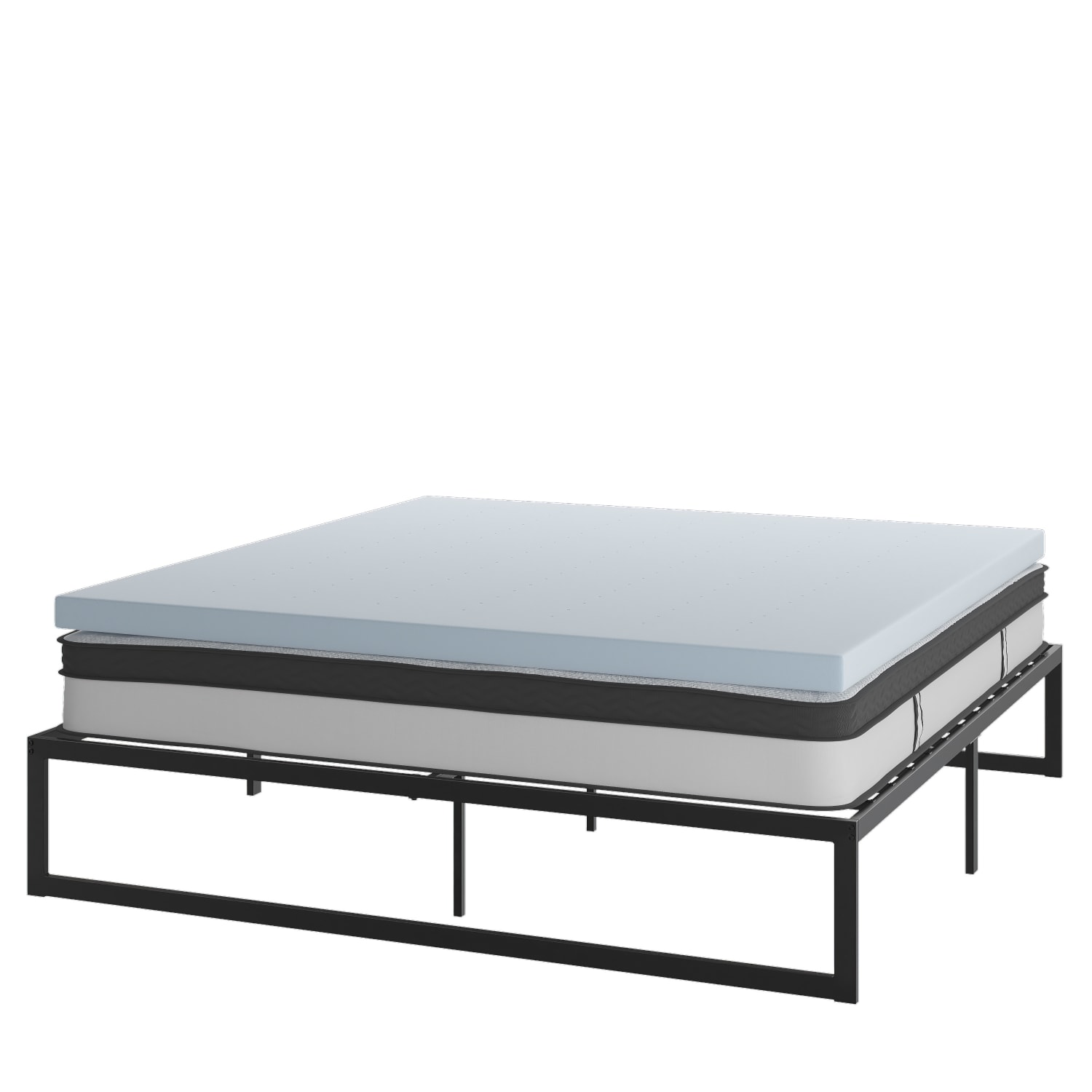 Flash Furniture 14in Metal Platform Bed Frame With 10in Pocket Spring Mattress And 2in Cool Gel Memory Foam Topper, King, Black - Image 3
