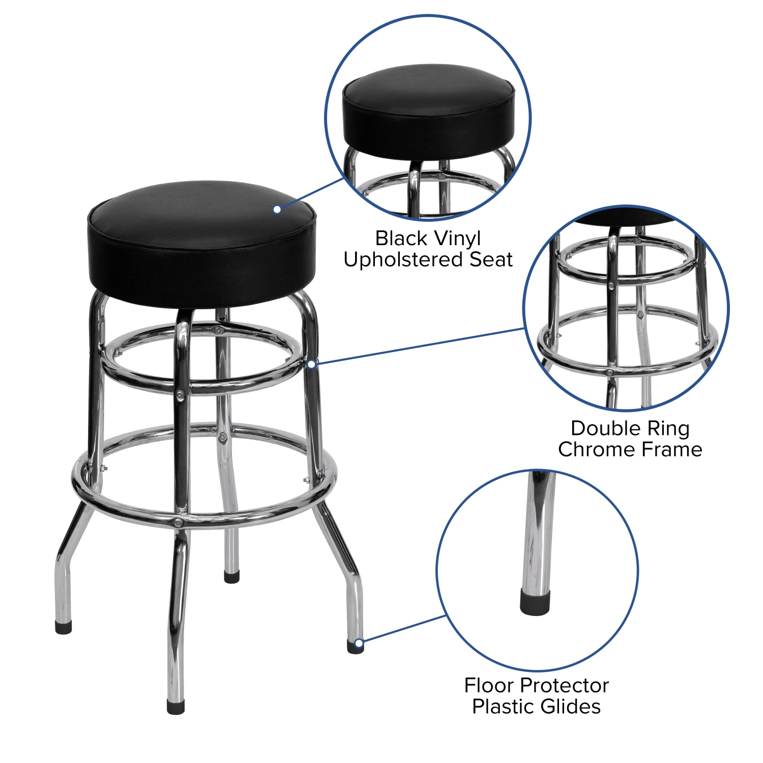 Flash Furniture Double Ring Bar Stool BlackChrome PopularChairscom Flash Furniture Double Ring Bar Stool BlackChrome PopularChairscom