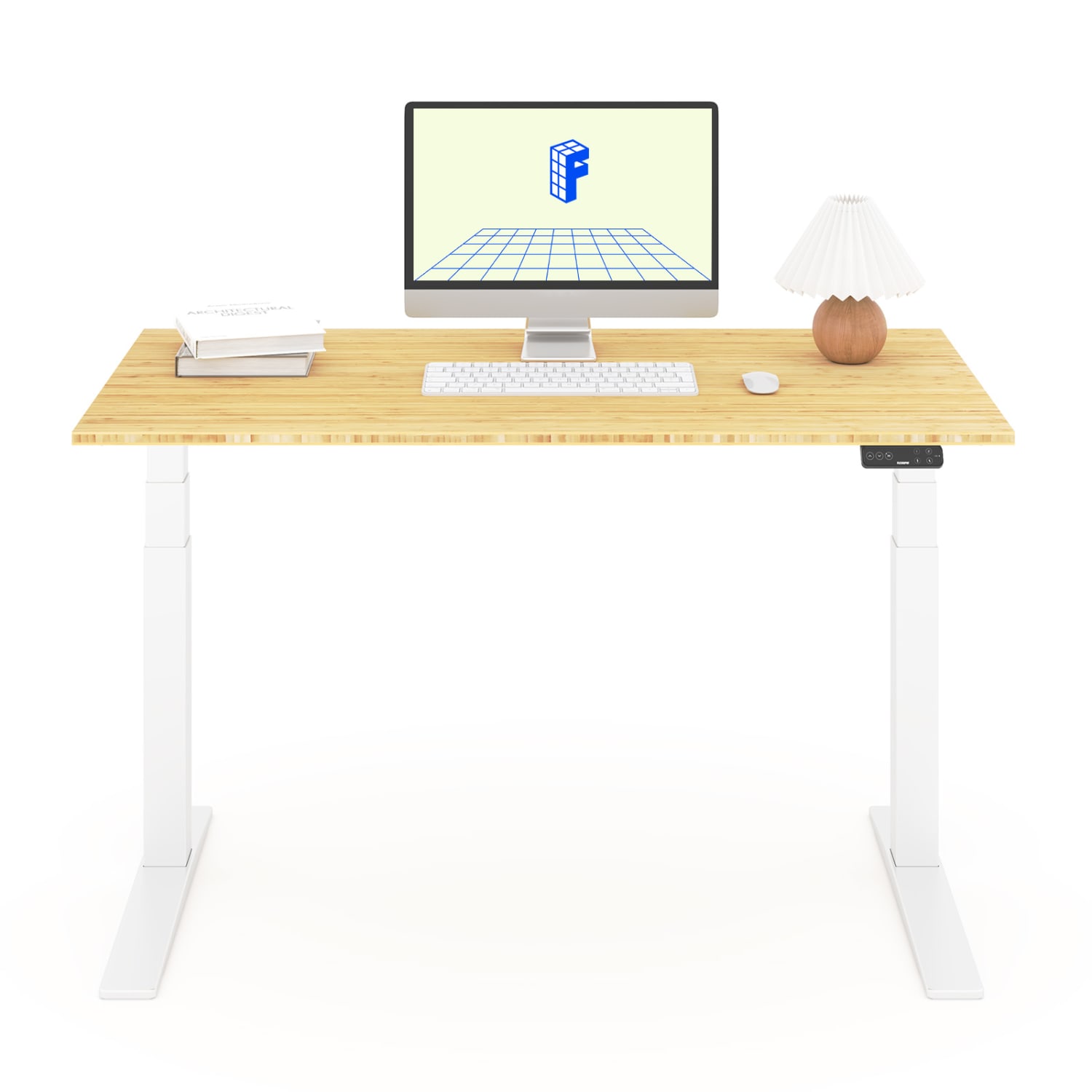 FlexiSpot E7 Pro Electric 55inW Adjustable Height Standing Desk, White/Bamboo - Image 3