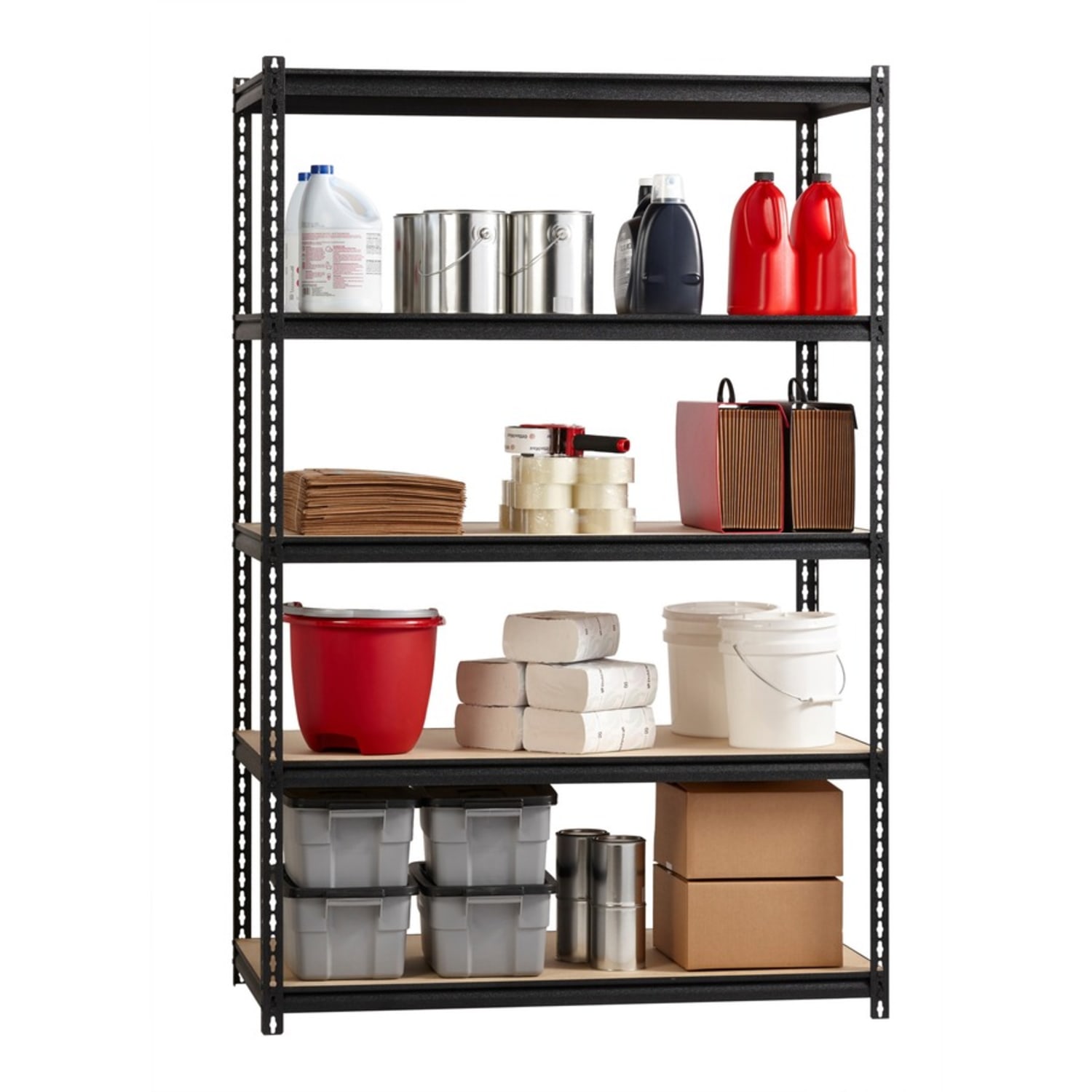 Lorell Iron Horse 2300 lb Capacity Riveted Shelving - 5 Shelf(ves) - 72in Height x 48in Width x 18in Depth - 30% Recycled - Black - Steel, Particleboard - 1 Each - Image 5