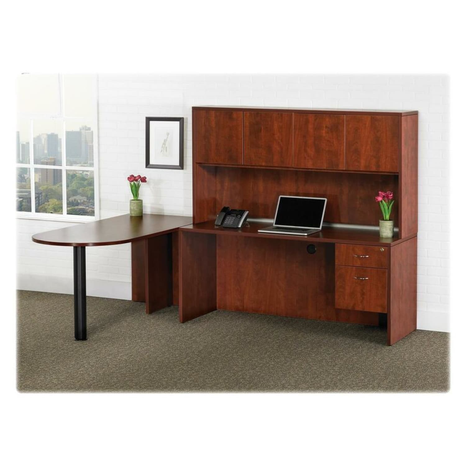 Lorell Essentials 66inW Desk Peninsula, Cherry - Image 4