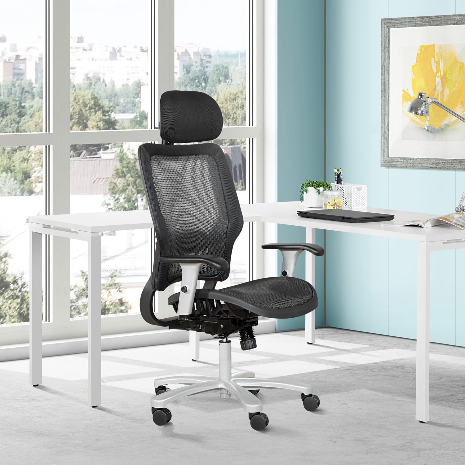 Office Star Space Seating 63 Series Air Grid Big And Tall Ergonomic Chair, Black/Silver - Image 5