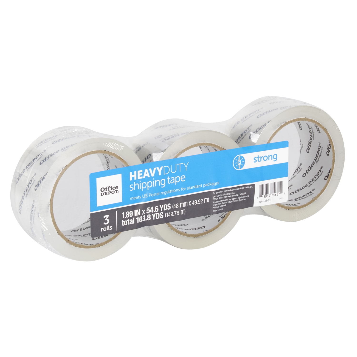 Office Depot Brand Heavy Duty Shipping Packing Tape,  1.89in x 54.6 Yd., Crystal Clear, Pack Of 3 Rolls - Image 3