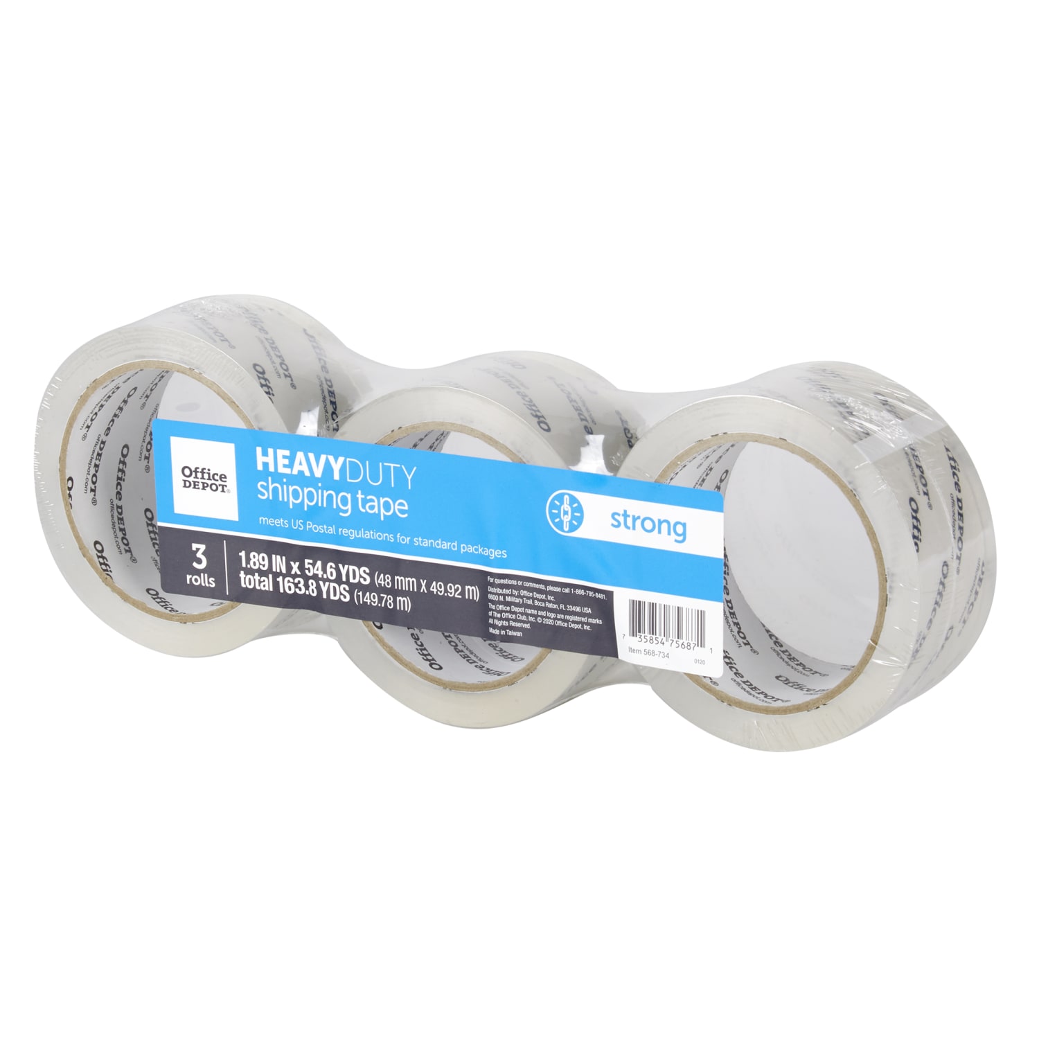 Office Depot Brand Heavy Duty Shipping Packing Tape,  1.89in x 54.6 Yd., Crystal Clear, Pack Of 3 Rolls - Image 4