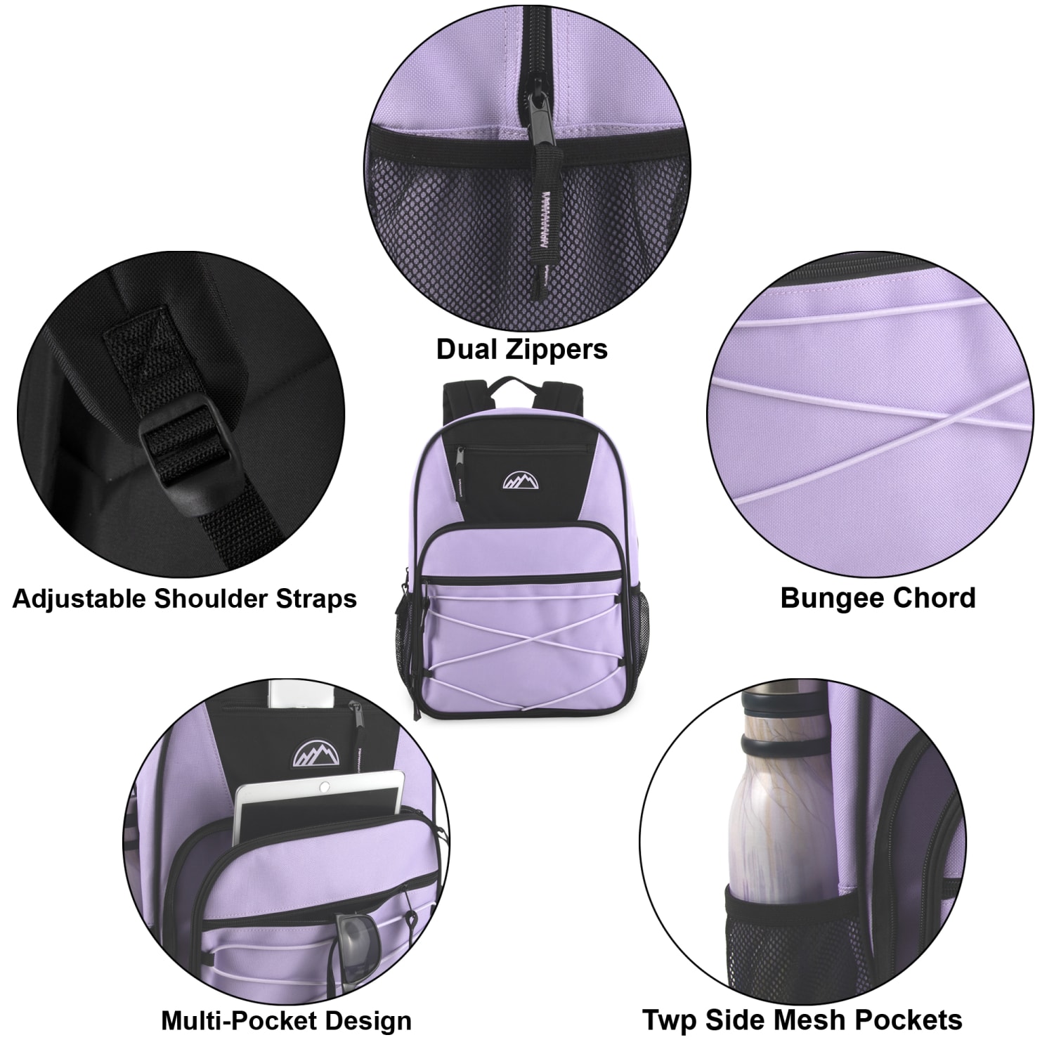 Mountain Edge Multi-Pocket Bungee Cord Sport Backpacks, Pink/Purple/Blue, Total Qty 24 - Image 3