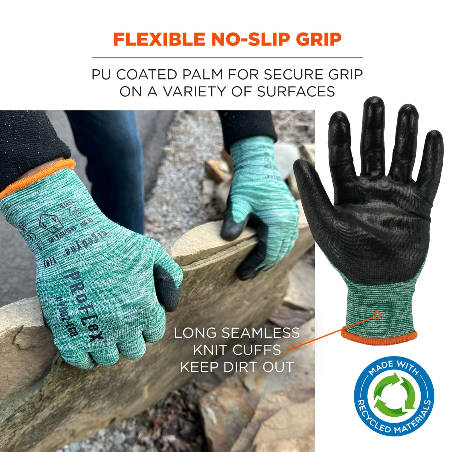 Ergodyne ProFlex 7002-ECO Polyethylene PU Coated Gloves, Large, 37% Recycled, Green - Image 6