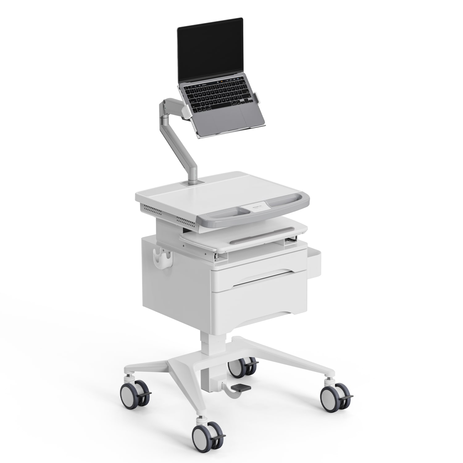 Mount-It! MedHub Mobile Medical Cart Workstation With Drawers And Laptop Arm, White/Gray - Image 3