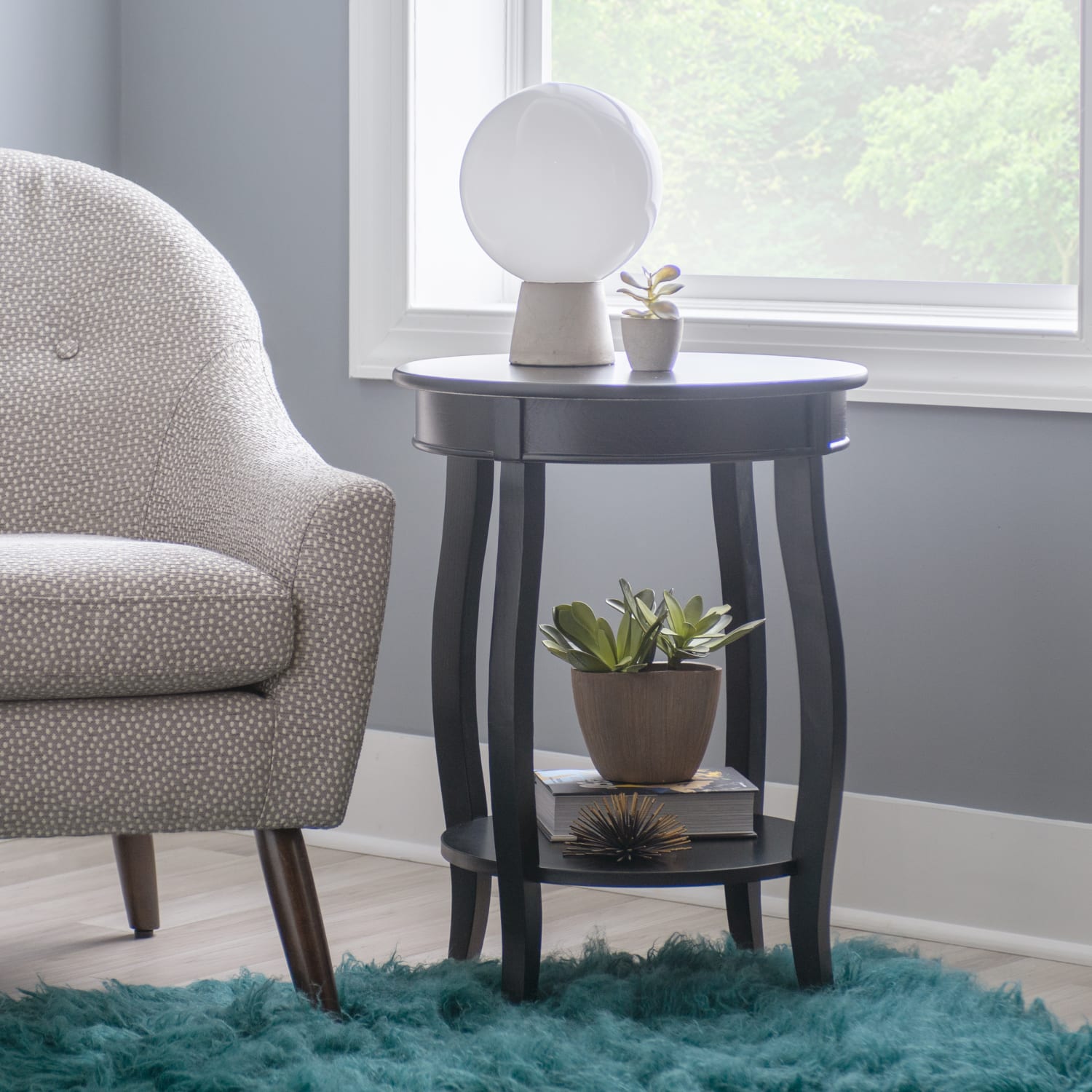 Powell Nora Round Side Table With Shelf, 24inH x 18inDia., Black - Image 3