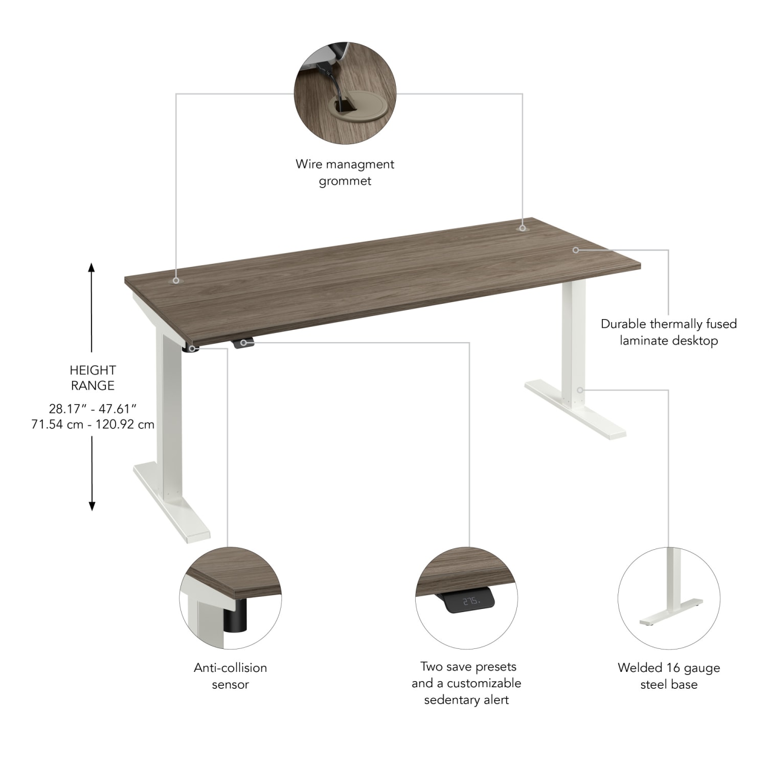 Bush Business Furniture Move 40 Series 72inW x 30inD Electric Height Adjustable Standing Desk, Modern Hickory/White Powder Coat, Standard Delivery - Image 4