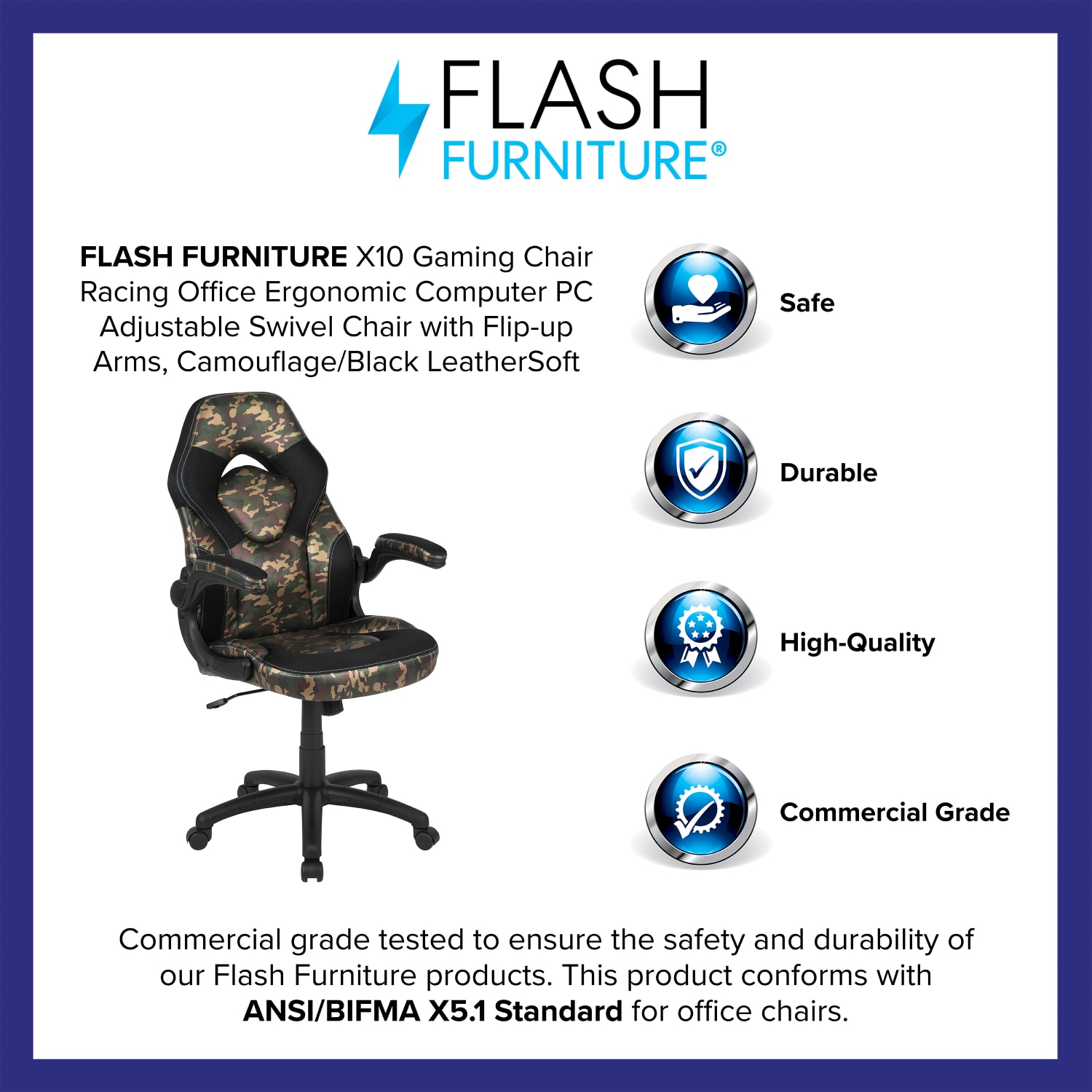 Flash Furniture X10 Ergonomic LeatherSoft Faux Leather HighBack Racing Gaming Chair With FlipUp Arms CamouflageBlack PopularChairscom Flash Furniture X10 Ergonomic LeatherSoft Faux Leather High Back Racing Gaming Chair With Flip Up Arms CamouflageBlack PopularChairscom