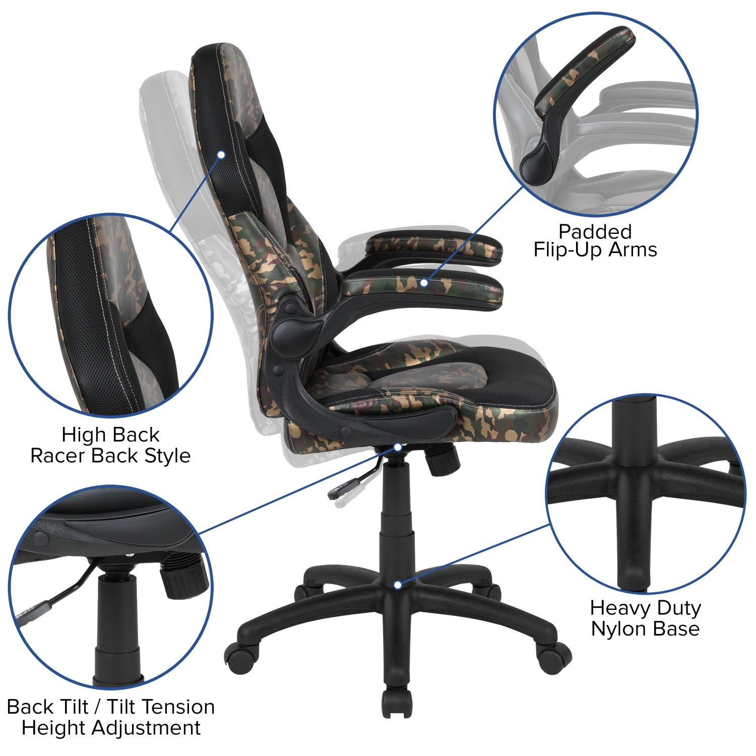 Flash Furniture X10 Ergonomic LeatherSoft Faux Leather HighBack Racing Gaming Chair With FlipUp Arms CamouflageBlack PopularChairscom Flash Furniture X10 Ergonomic LeatherSoft Faux Leather High Back Racing Gaming Chair With Flip Up Arms CamouflageBlack PopularChairscom