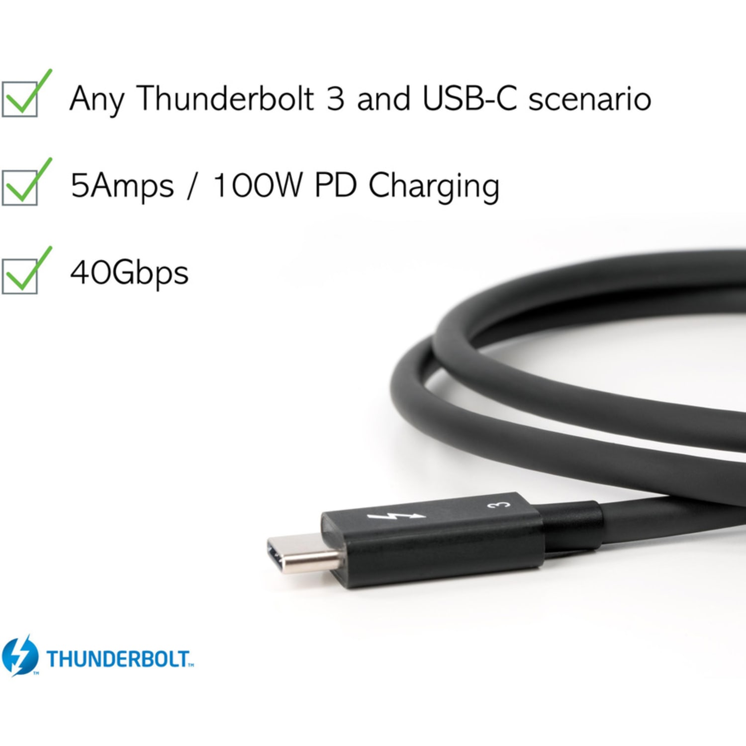 Plugable Thunderbolt 3 Cable 40Gbps Supports 100W (20V, 5A) Charging - 2.6ft / 0.8m USB C Compatible [Thunderbolt 3 Certified], Driverless - Image 4