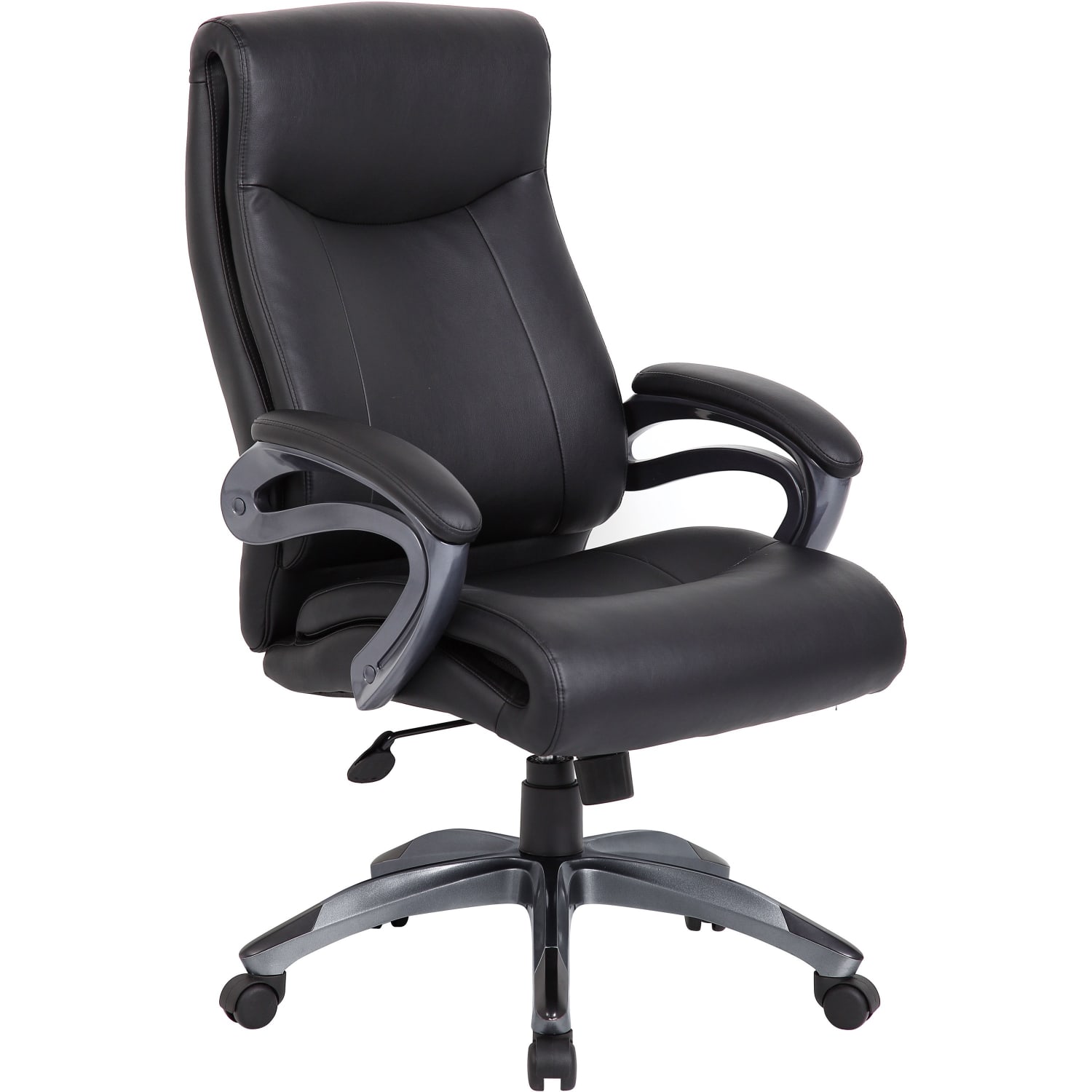 Lorell Ergonomic Bonded Leather High Back Chair BlackGun Metal PopularChairscom
