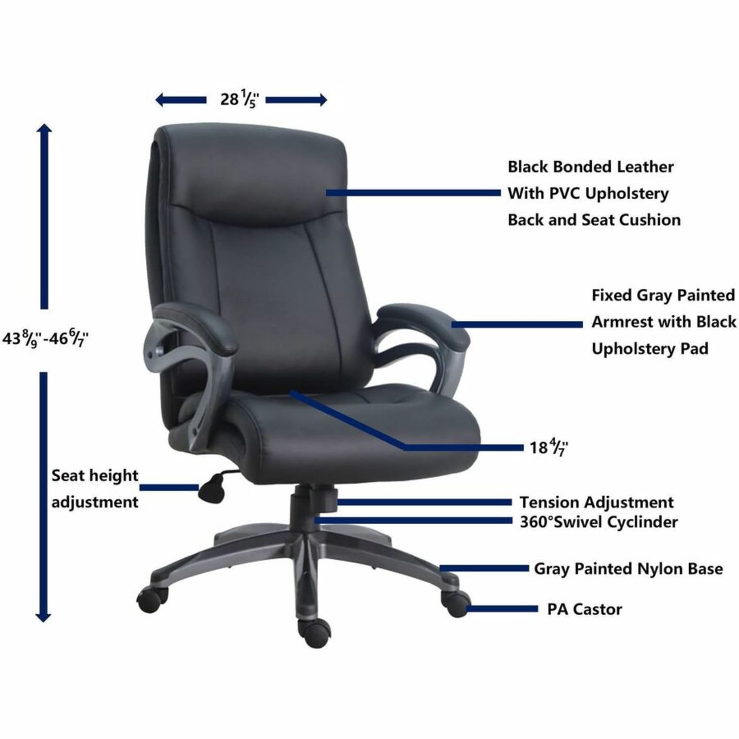 Lorell Ergonomic Bonded Leather High Back Chair BlackGun Metal PopularChairscom