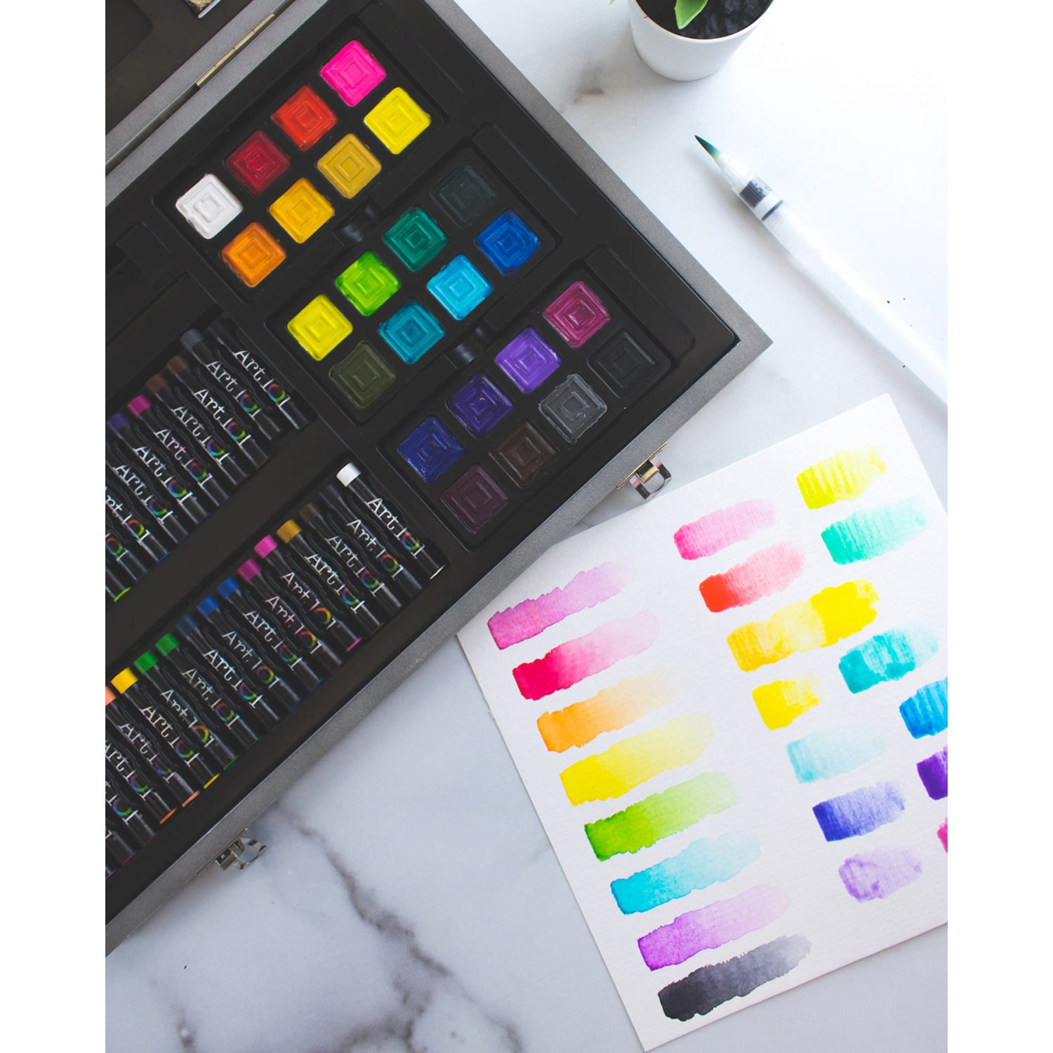 Art 101 Watercolor, Draw and Sketch 88-Piece Wood Art Set - Image 6