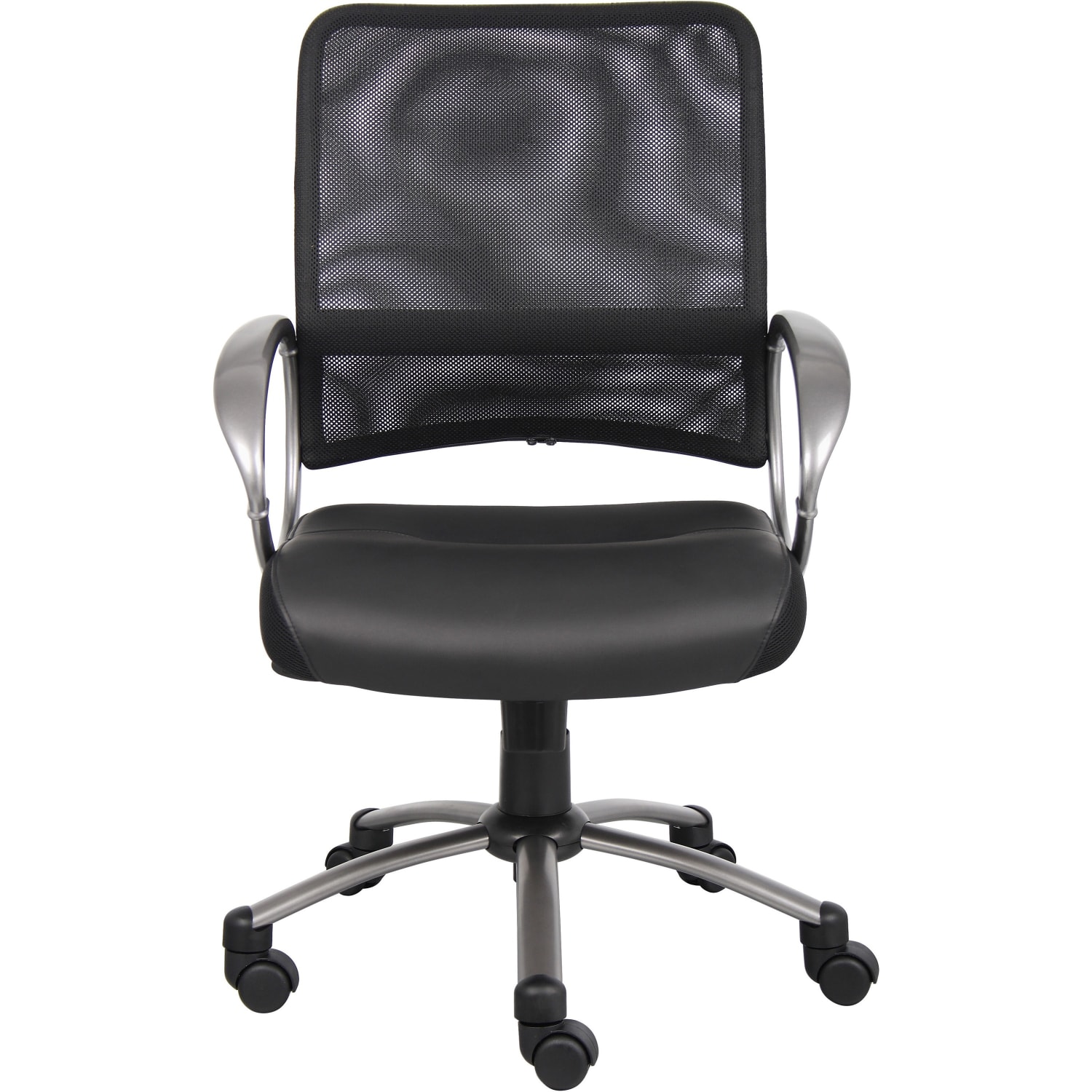 Lorell Mid-Back Bonded Leather/Mesh Task Chair, Black/Silver - Image 4
