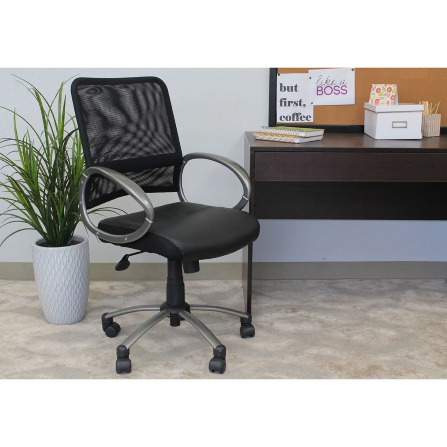 Lorell Mid Back Bonded LeatherMesh Task Chair BlackSilver PopularChairscom