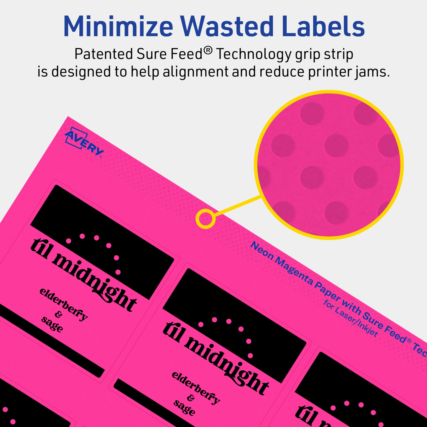 Avery Printable Labels With Sure Feed Technology, 94104-NMP20, Square, 2-1/2in x 2-1/2in, Matte Neon Magenta, Pack of 180 - Image 5