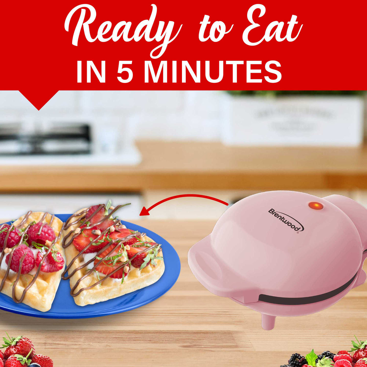 Brentwood 4-In. 400-Watt Nonstick Mini-Heart-Shaped Waffle Maker, Pink - Image 6