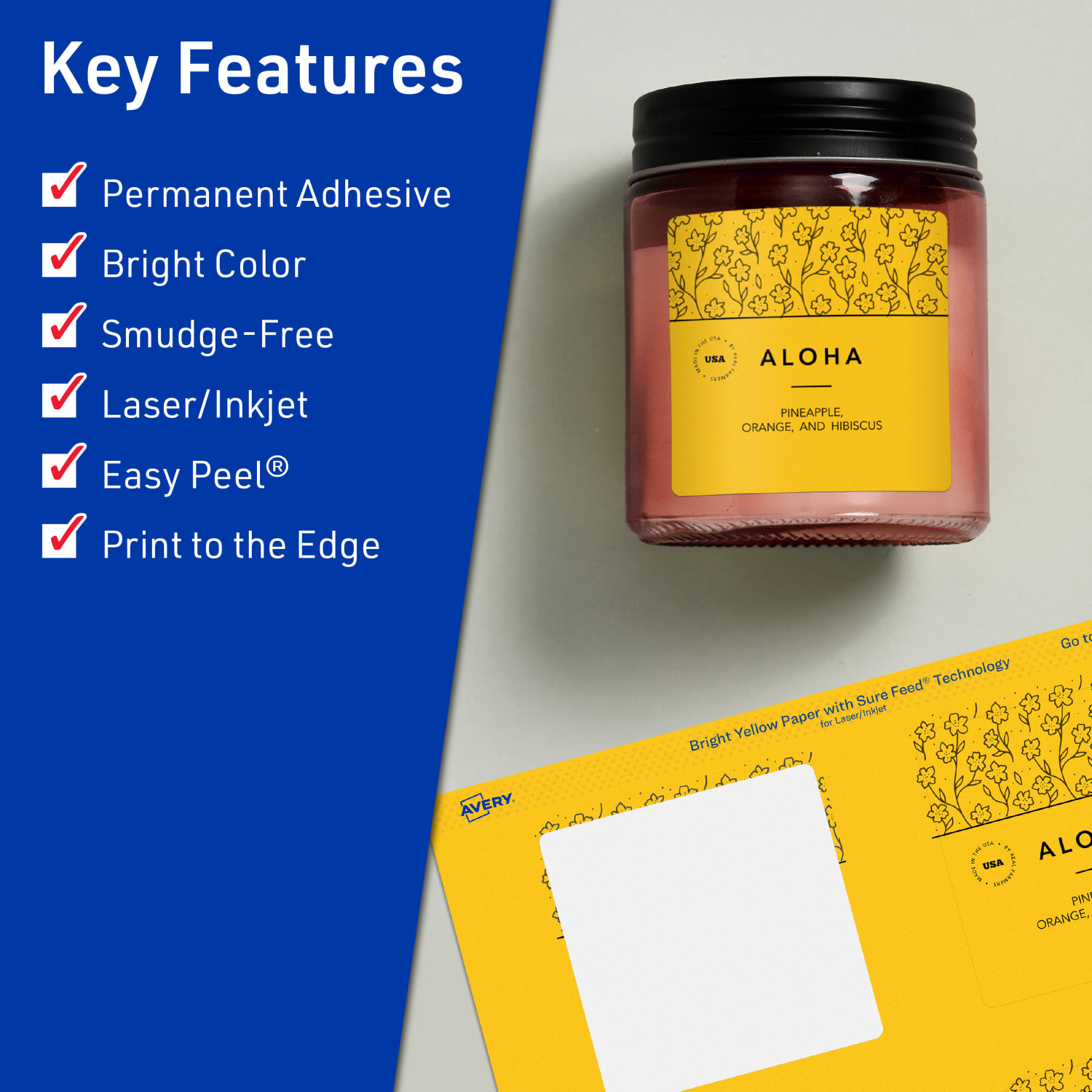 Avery Print-To-The-Edge Labels With Sure Feed Technology And Easy Peel, 94101-BYP40, Square, 3in x 3in, Matte Bright Yellow, Pack of 240 - Image 3