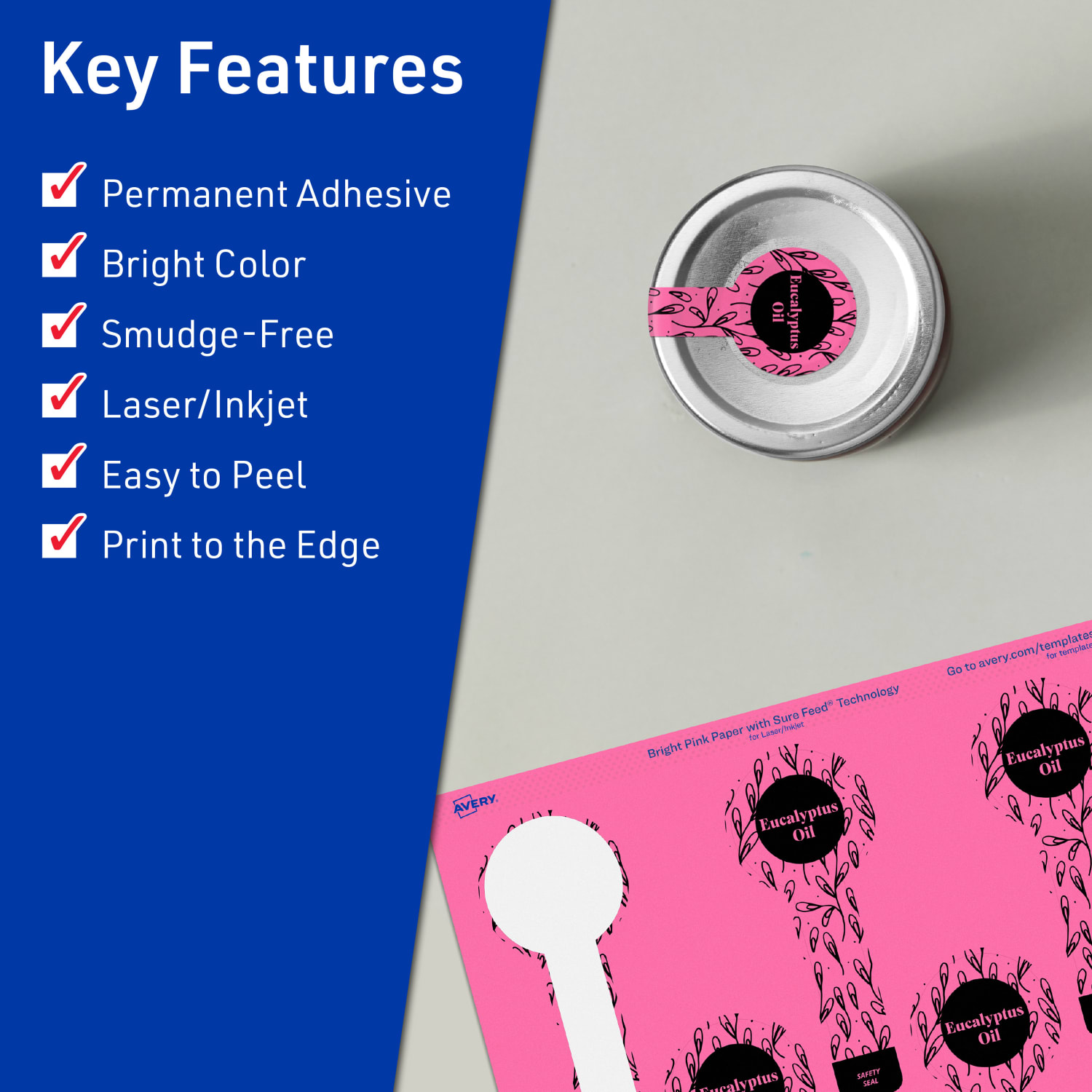 Avery Print-To-The-Edge Labels With Sure Feed Technology, 94116-BPP40, Lollipop, 1-1/2in x 4in, Matte Bright Pink, Pack of 320 - Image 3