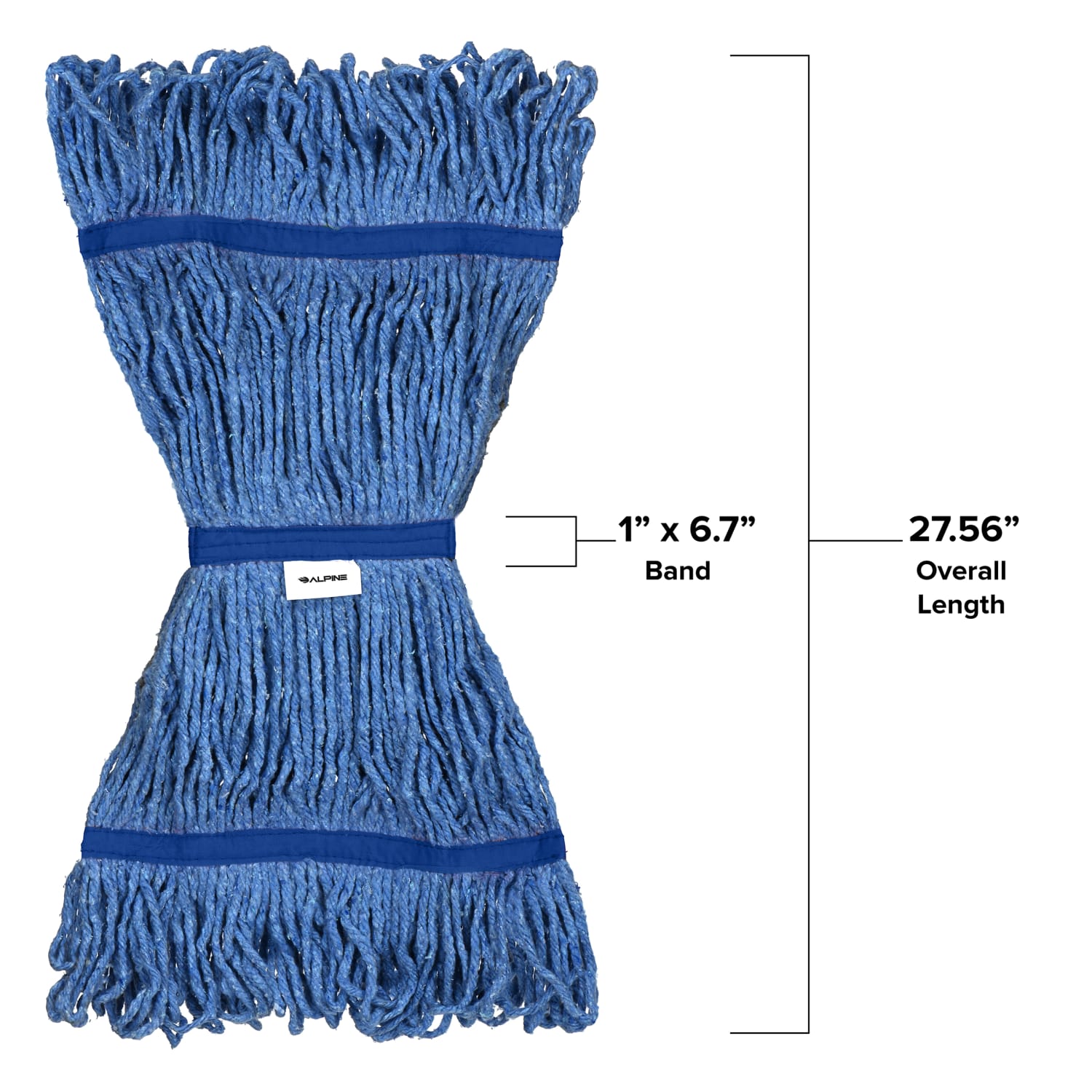 Alpine Industries Cotton Loop-End Mop Heads With 1in Head And Tail Bands, 32 Oz, Blue, Set Of 12 Heads - Image 5