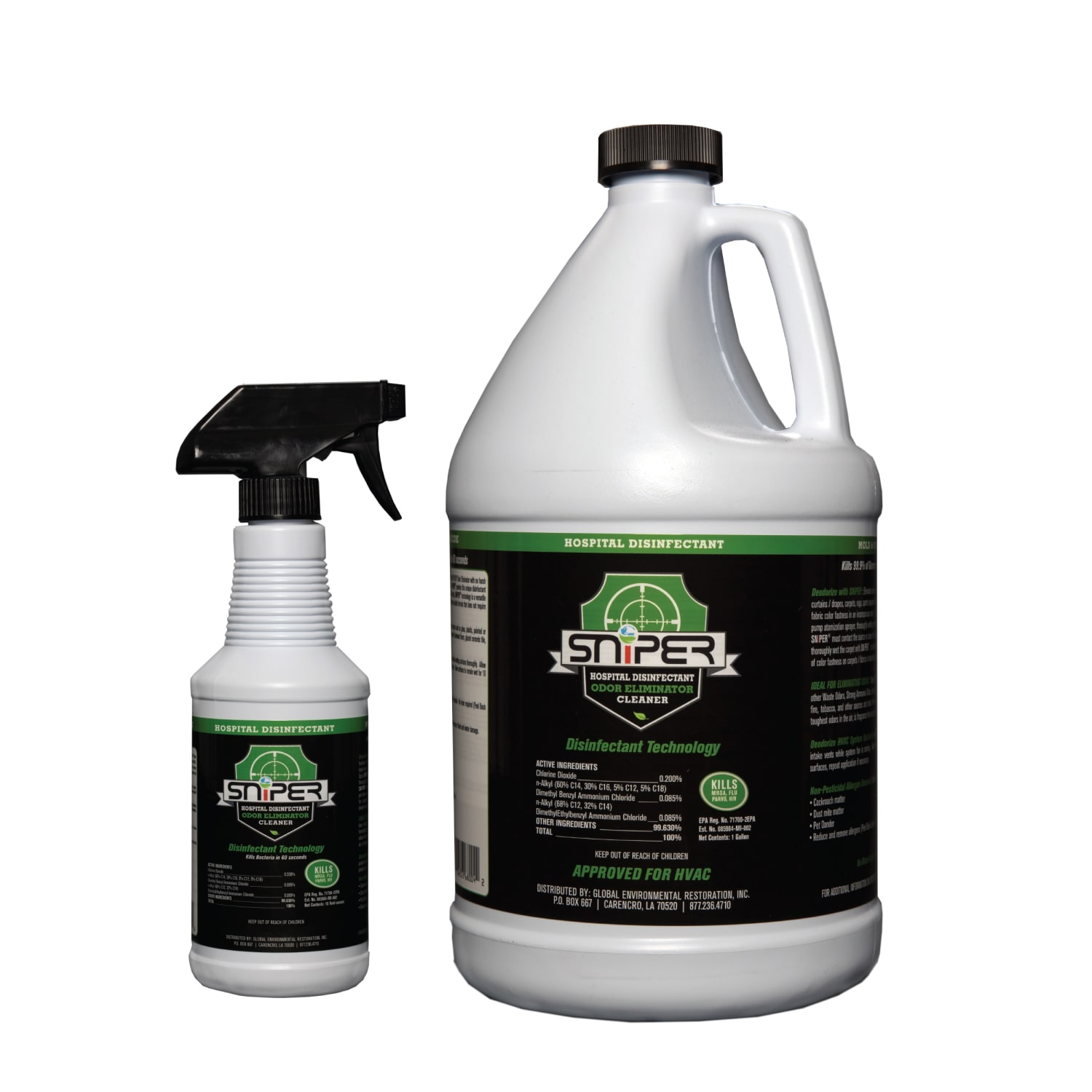 Sniper Hospital Disinfectant Odor Eliminator & All-Purpose Cleaner Spray, 16 Oz and 1 Gallon