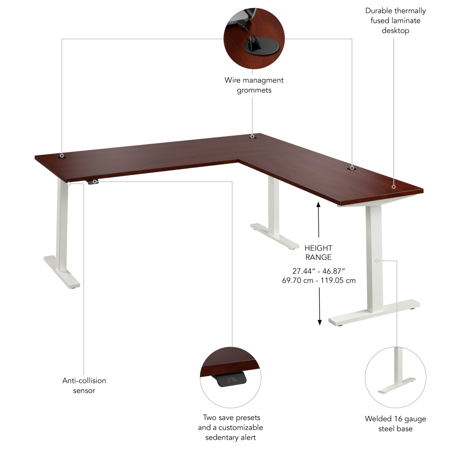 Bush Business Furniture Move 60 Series 72inW Height Adjustable L Shaped Standing Desk, Hansen Cherry/White Powder Coat, Standard Delivery - Image 4