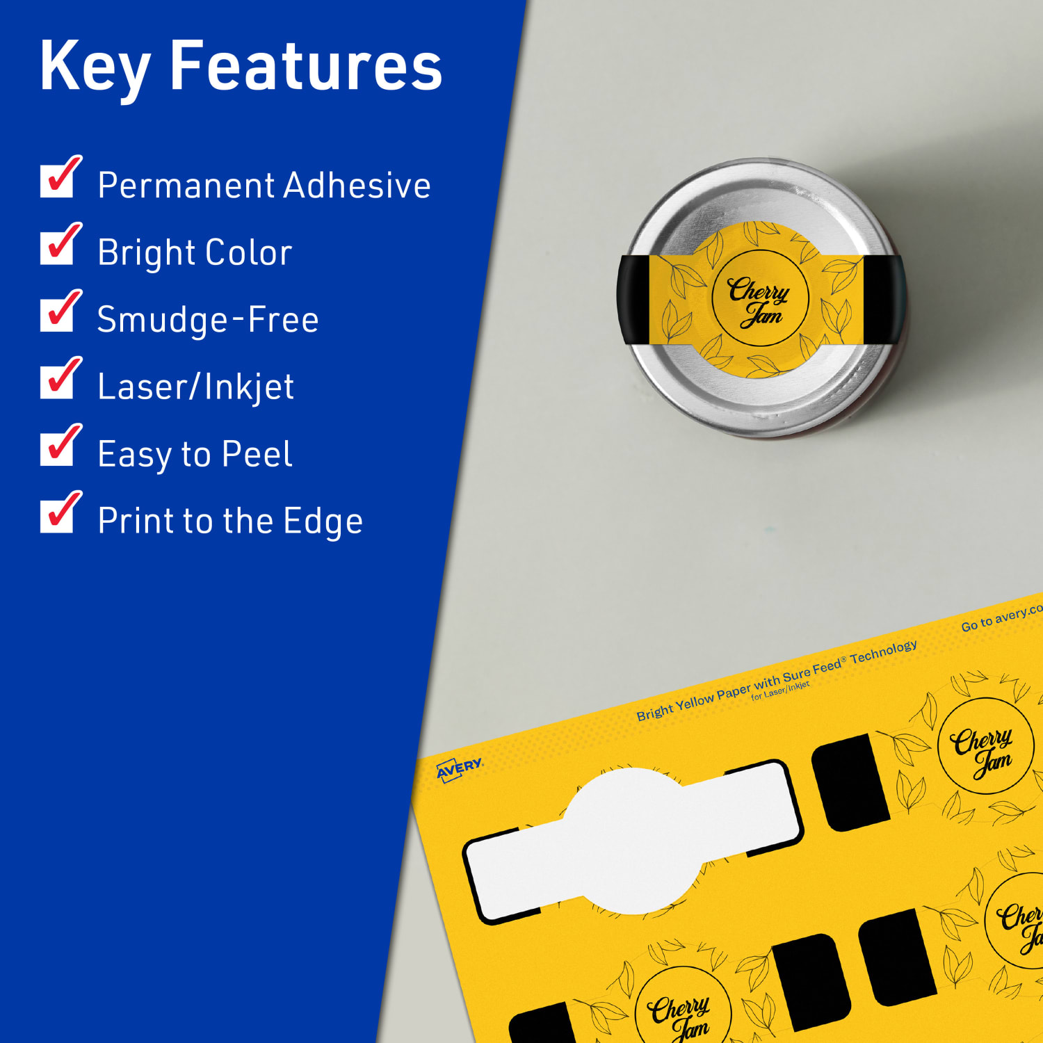 Avery Print-To-The-Edge Labels With Sure Feed Technology, 94122-BYP40, Cigar, 1-1/2in x 3-1/2in, Matte Bright Yellow, Pack of 400 - Image 3
