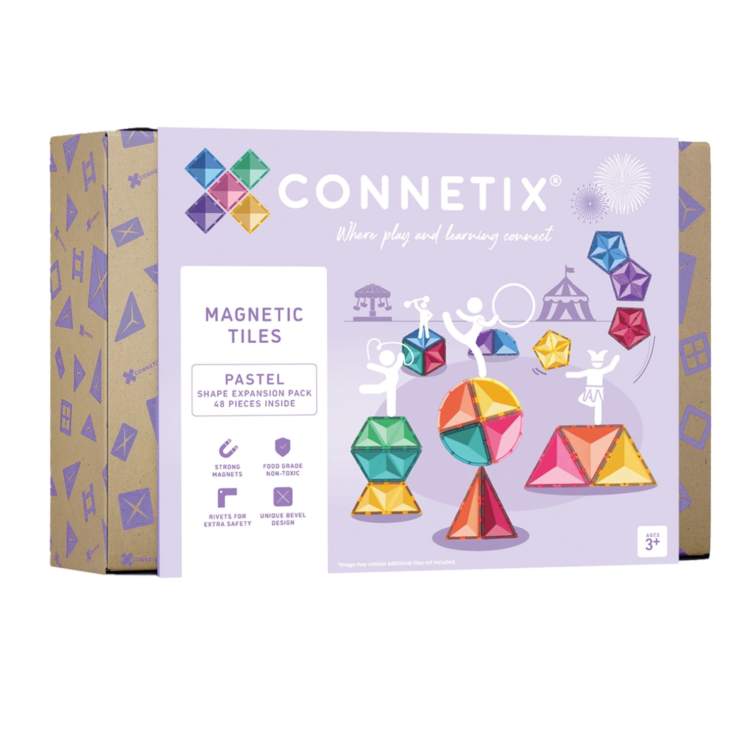 Connetix Magnetic Tiles Pastel Shape Expansion Pack, 48 Pieces