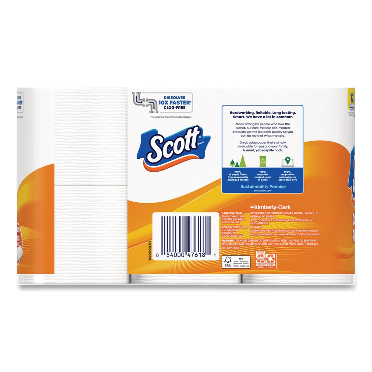 Scott ComfortPlus Toilet Paper, Double Roll, Bath Tissue, Septic Safe, 1-Ply, White, 231 Sheets/Roll, 12 Rolls/Pack, 4 Packs/Carton - Image 4