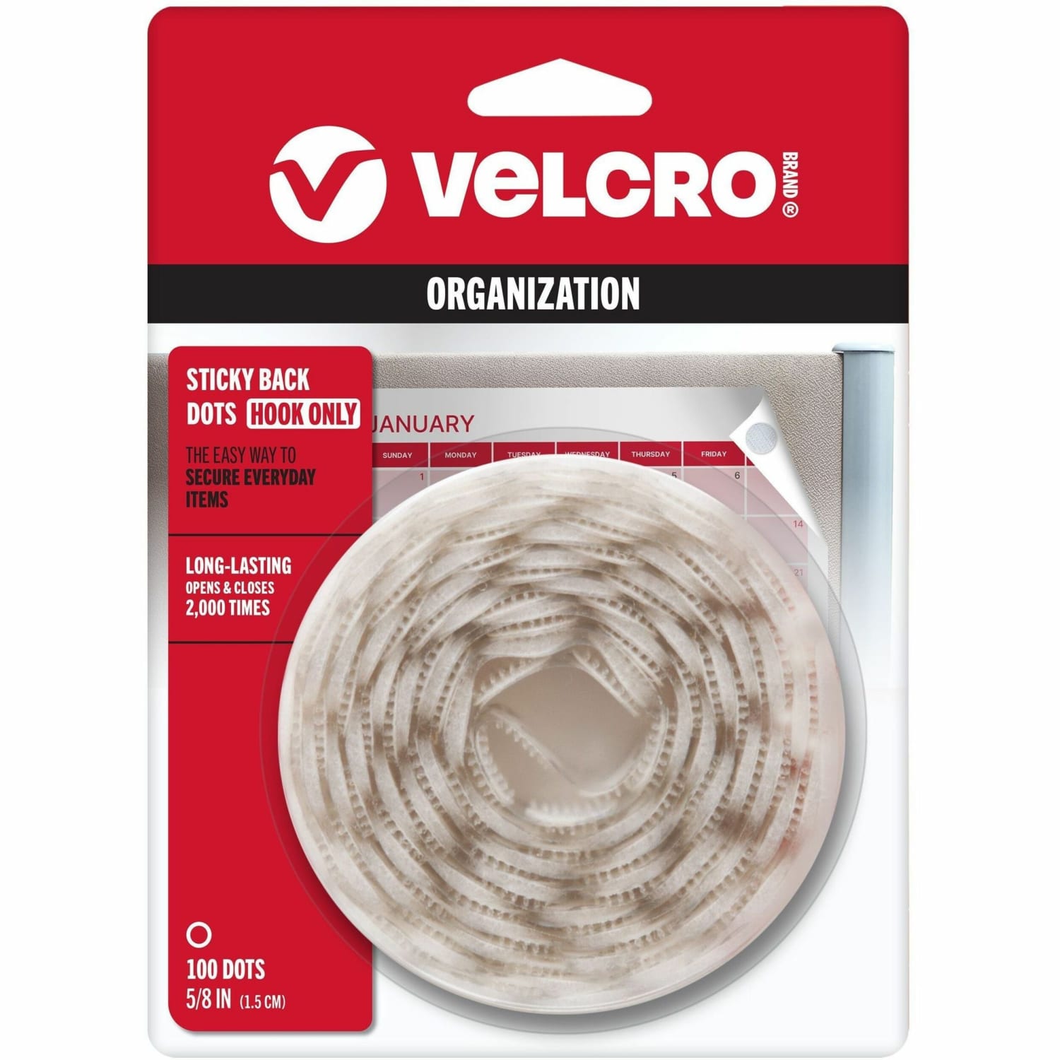 VELCRO Brand Sticky Back Round Fastener Tape, Hook Only, 5/8in Diameter, White, Pack Of 100