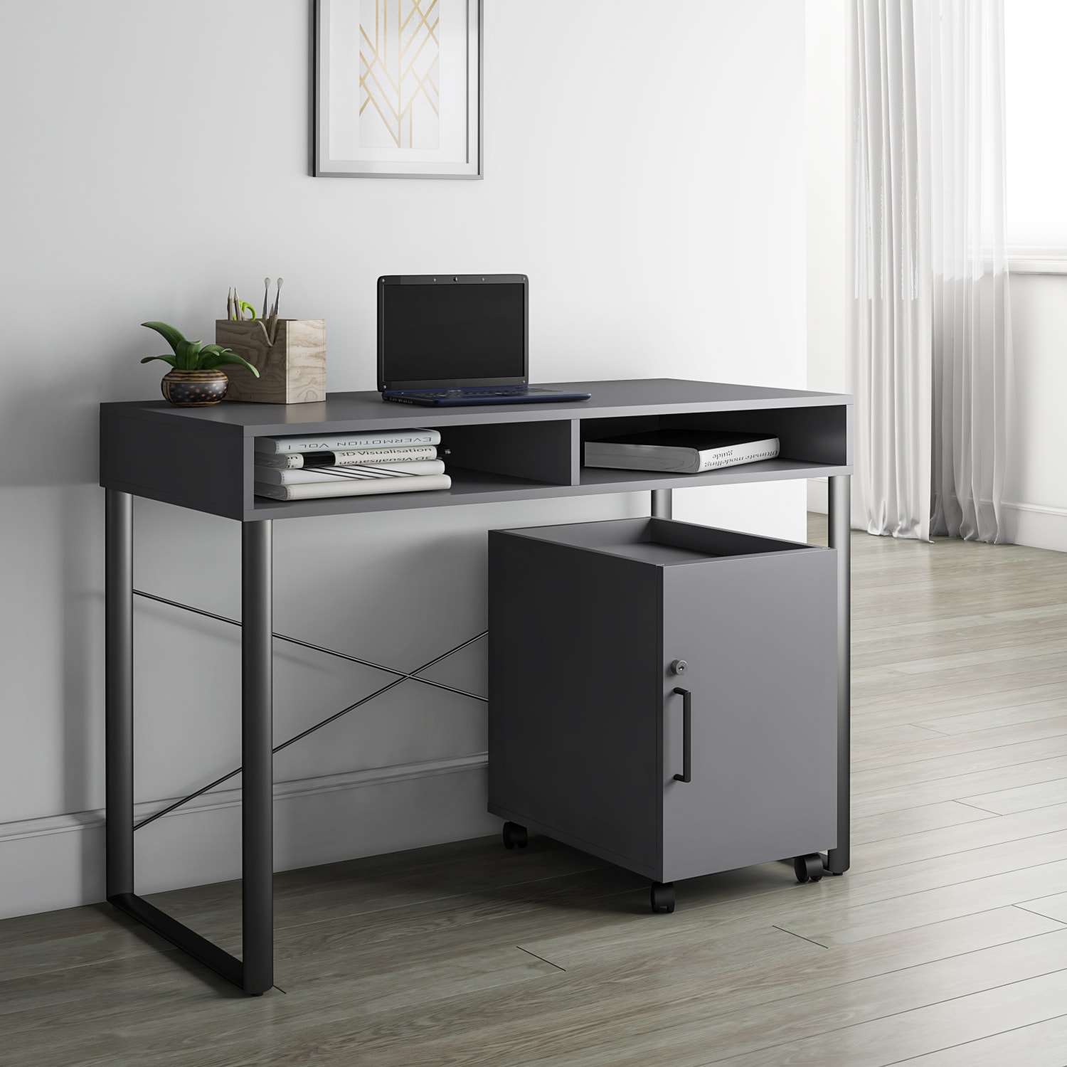 Realspace Bexler 42inW Computer Desk With Mobile Cart, Gray/Black - Image 4