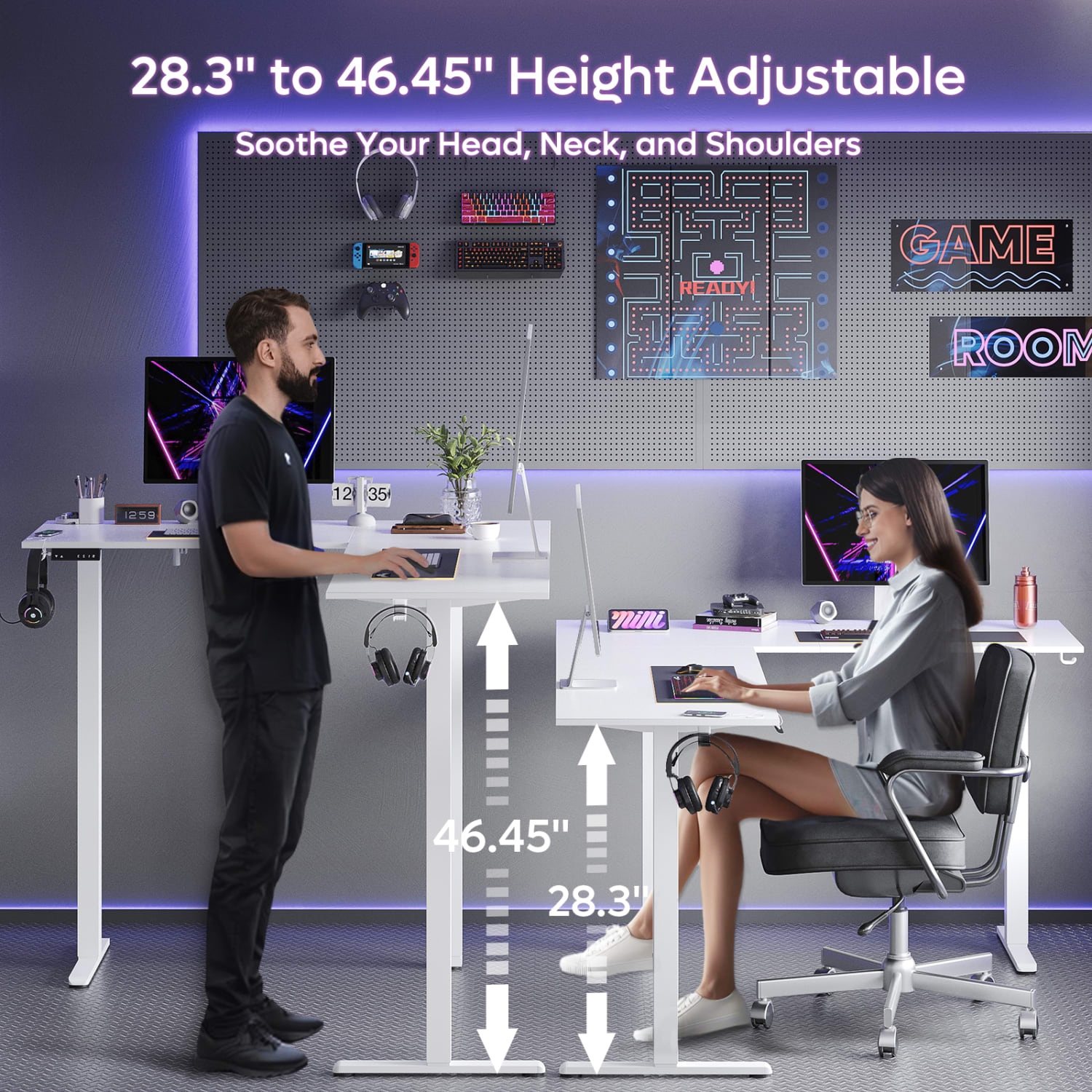 Bestier 63inW Electric Adjustable-Height L-Shaped Standing Desk, White - Image 3