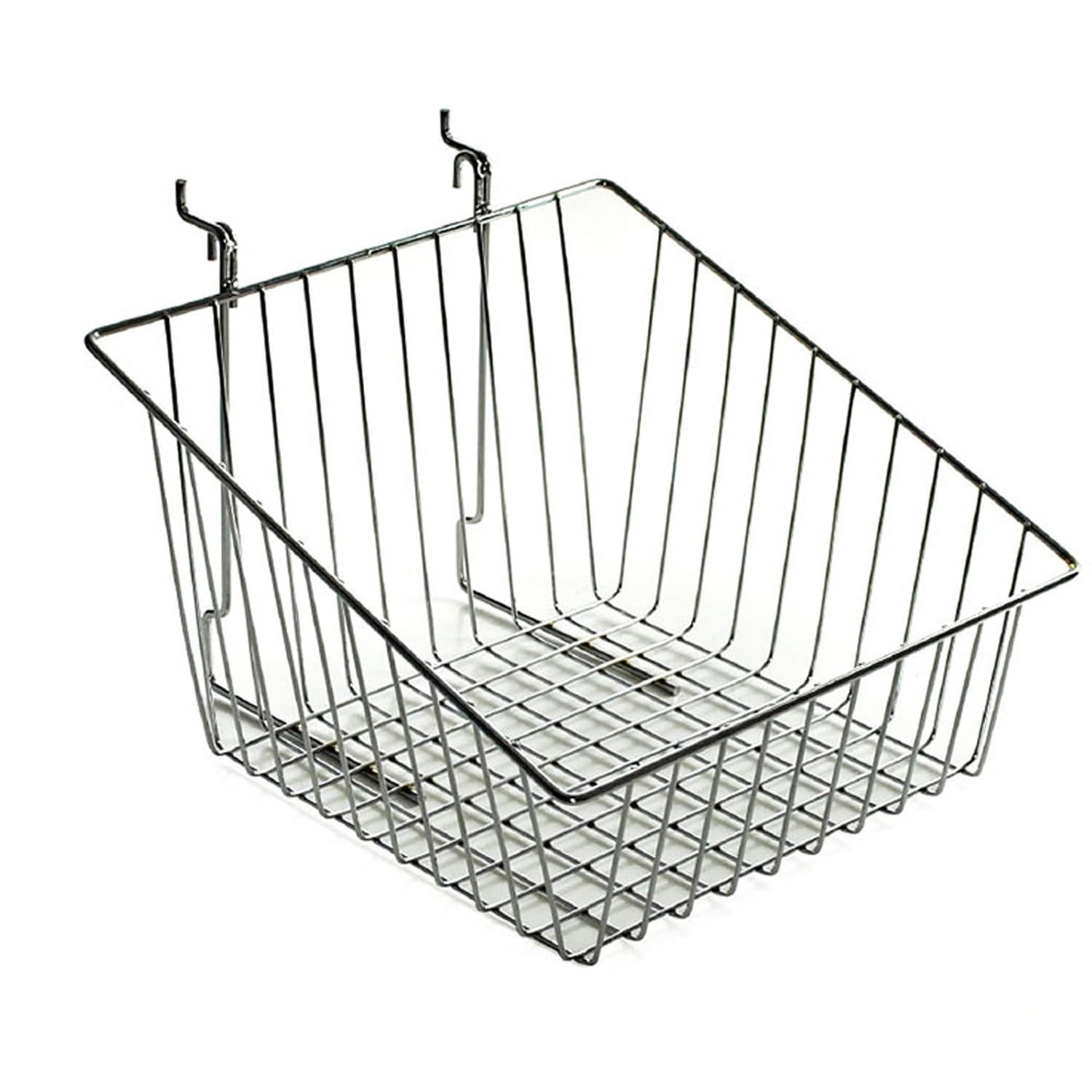Azar Displays Chrome Wire Baskets, Medium Size, Sloped, 8in x 12in x 12 1/2in, Silver, Pack Of 2