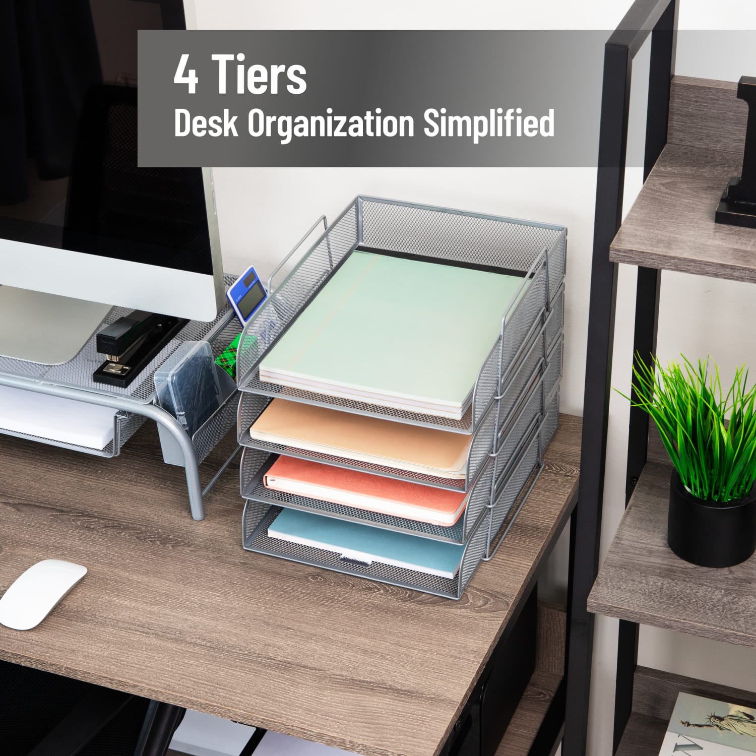 Mind Reader Metal Stackable Paper Tray Desktop Organizer, 11-1/4inH x 13-1/2inW x 10-1/2inD, Silver - Image 3