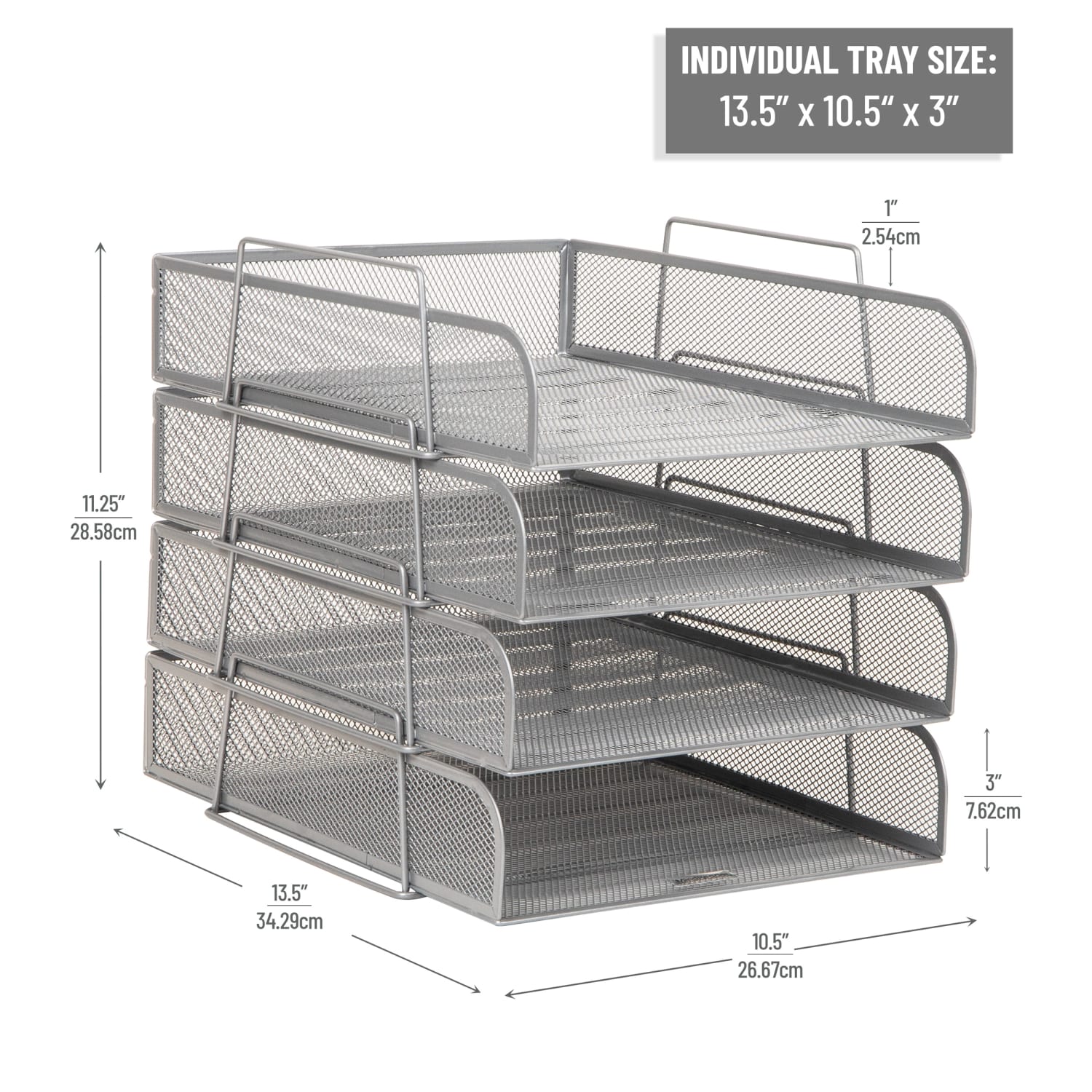 Mind Reader Metal Stackable Paper Tray Desktop Organizer, 11-1/4inH x 13-1/2inW x 10-1/2inD, Silver - Image 4