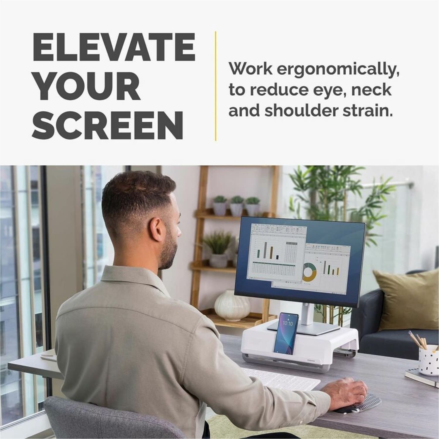 Fellowes Breyta Monitor Stand - White - White - For Monitor - Image 3